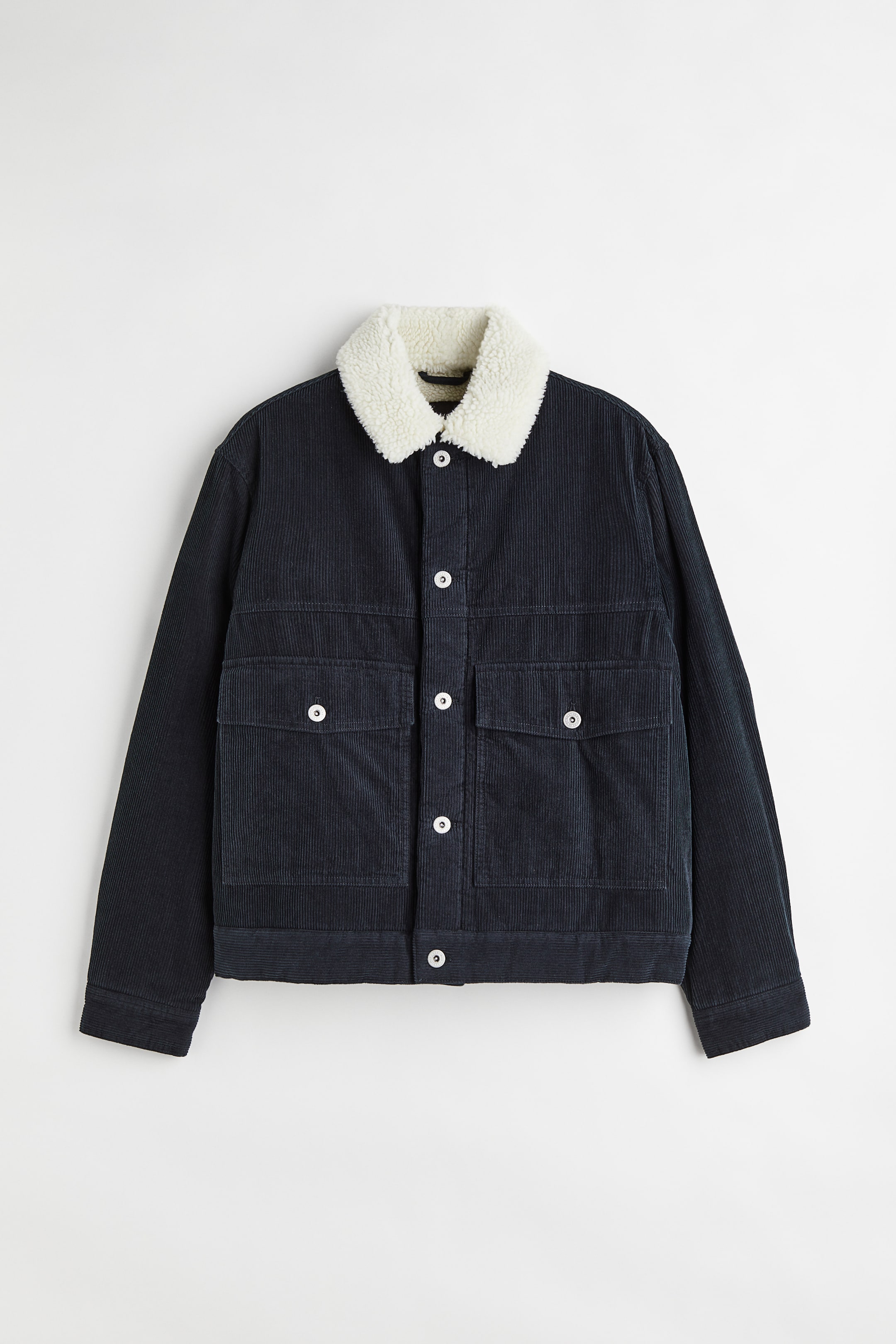 Borg-lined corduroy jacket - Long sleeve - Regular length - Navy blue ...