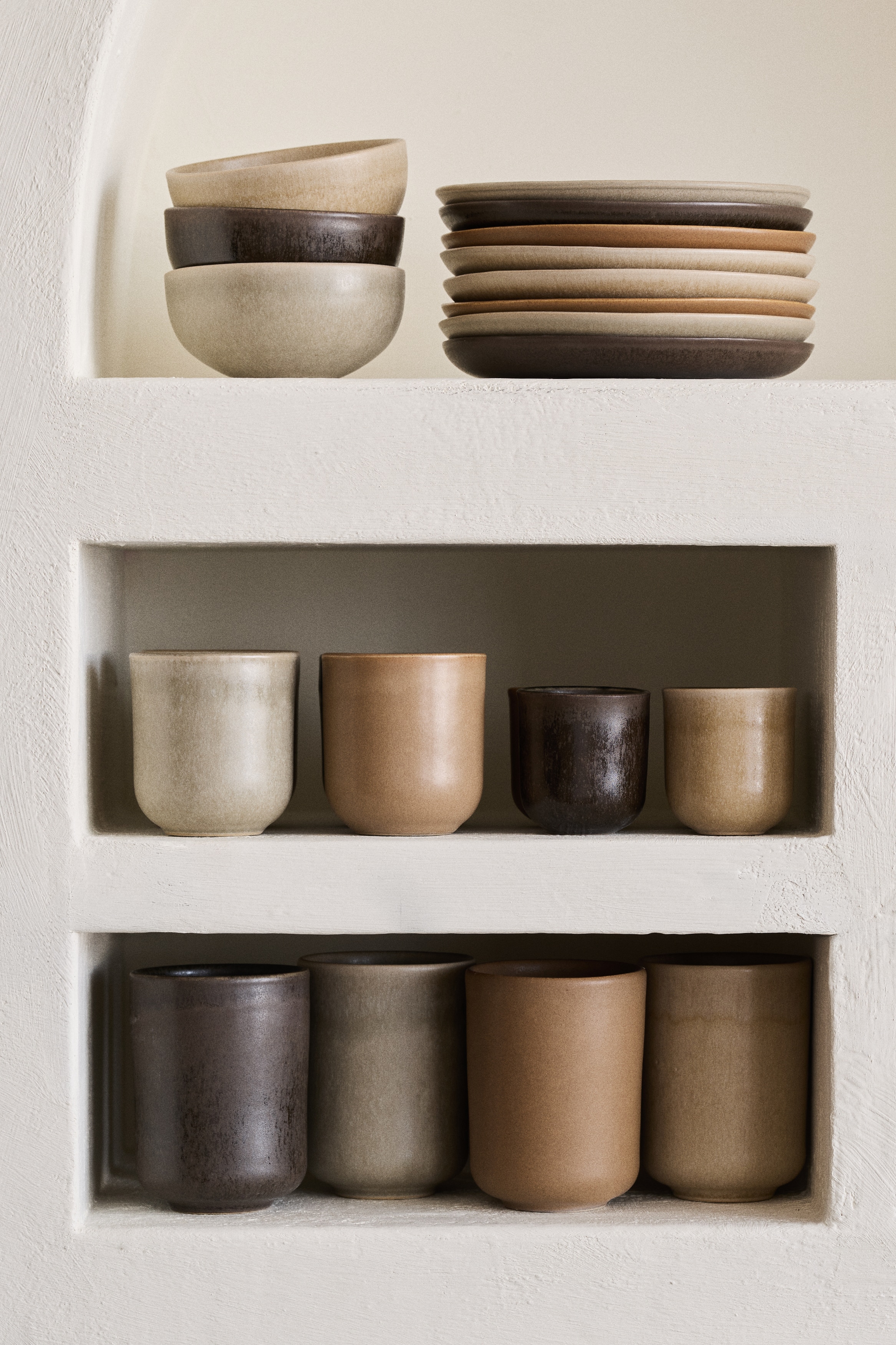 Set van 4 keramieken mokken - Donkerbruin/beige/Oranje/Donkergroen