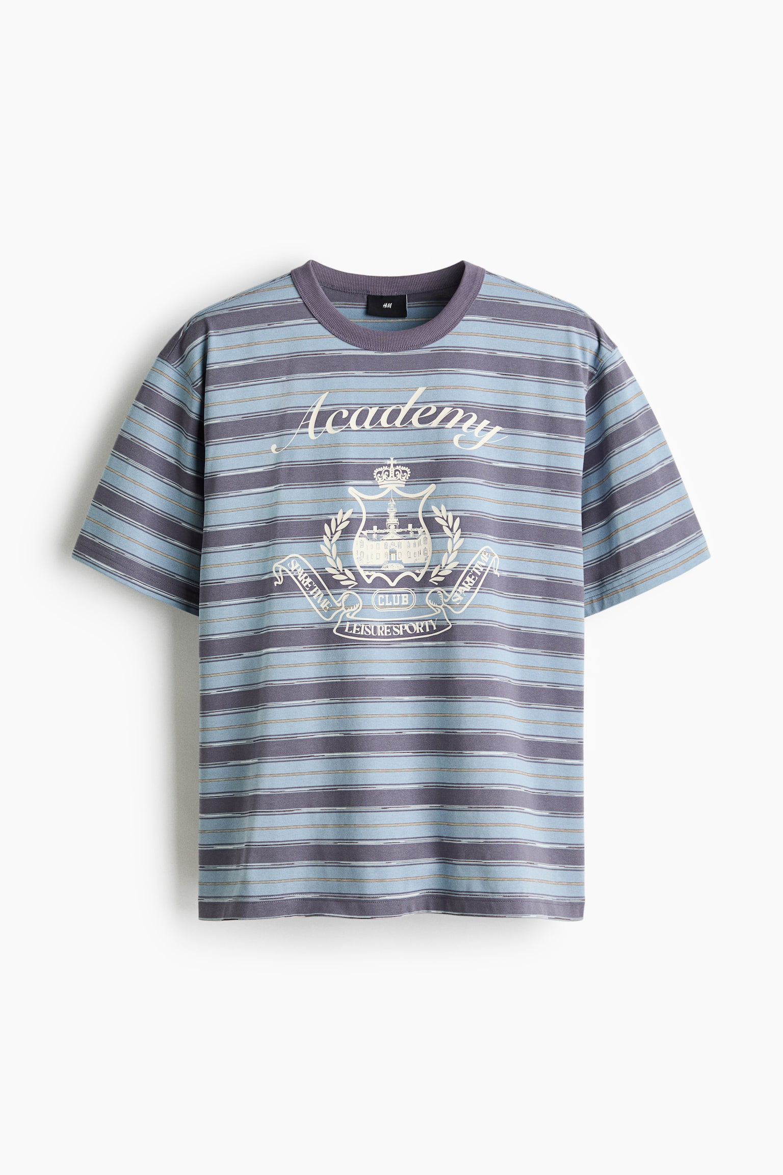 Áo thun dáng hộp in hình Loose Fit - Màu xanh dương khói nhạt/Kẻ/Màu xanh lá đậm/Kẻ/Màu trắng/Kẻ - 1