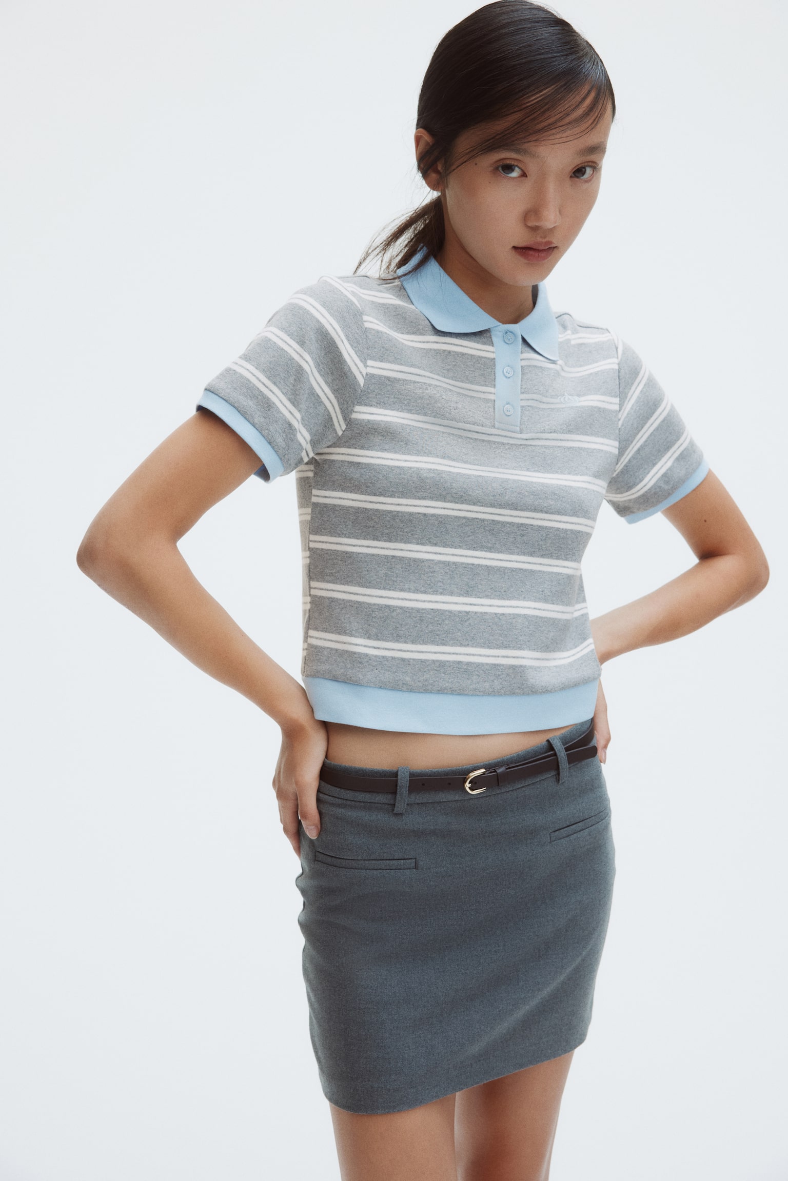 Áo polo cotton - Màu xám đốm/Kẻ/Màu xanh dương đậm/Kẻ - 6