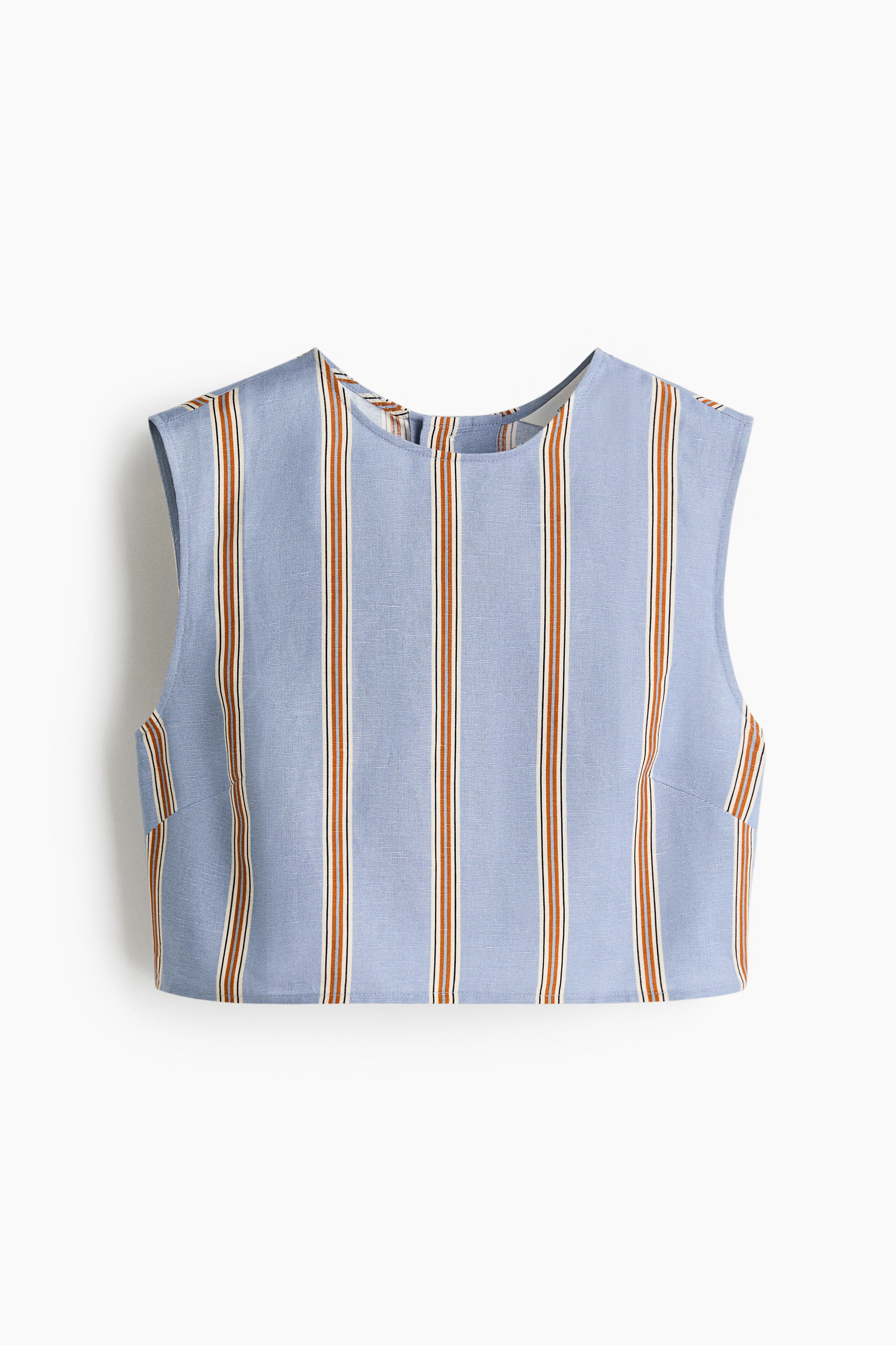 Cropped poplin top - Light blue/Striped