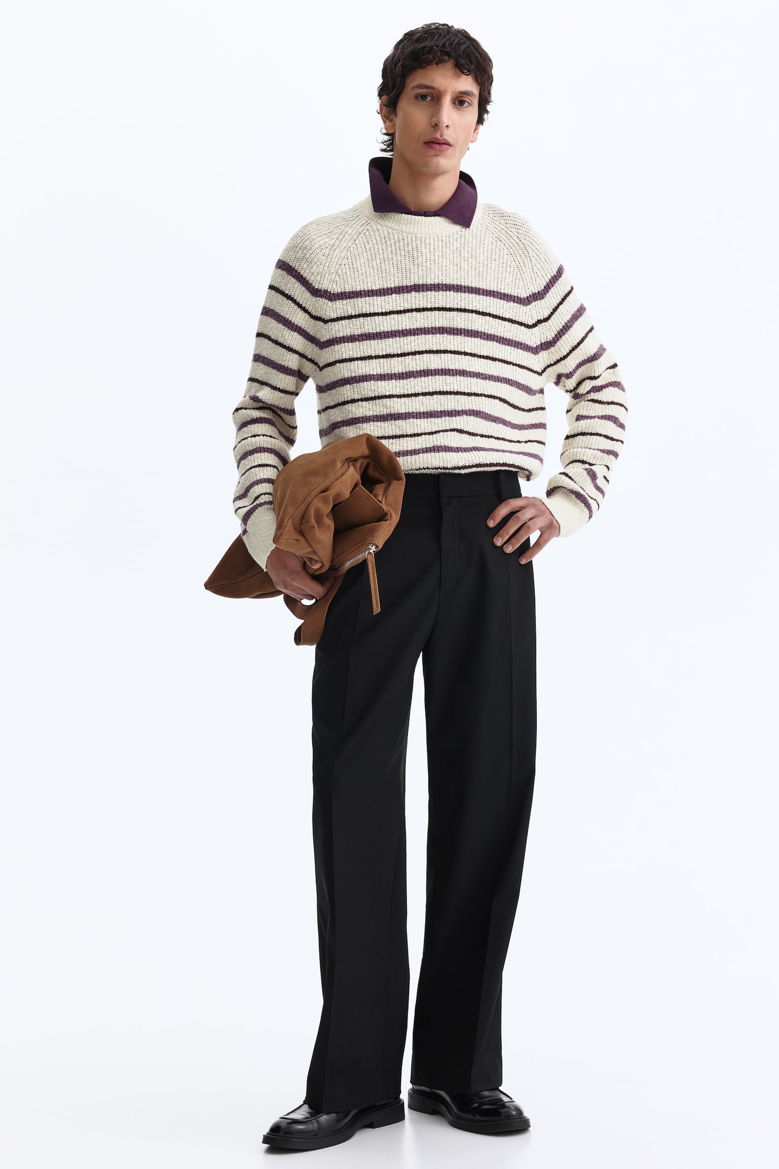 Relaxed Fit Rib-knit jumper - Cream/Striped - 3