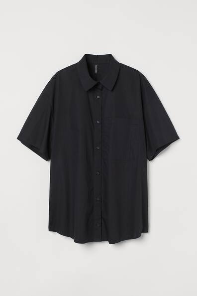 Oversized cotton shirt - Short sleeve - Short - Black - Ladies | H&M GB