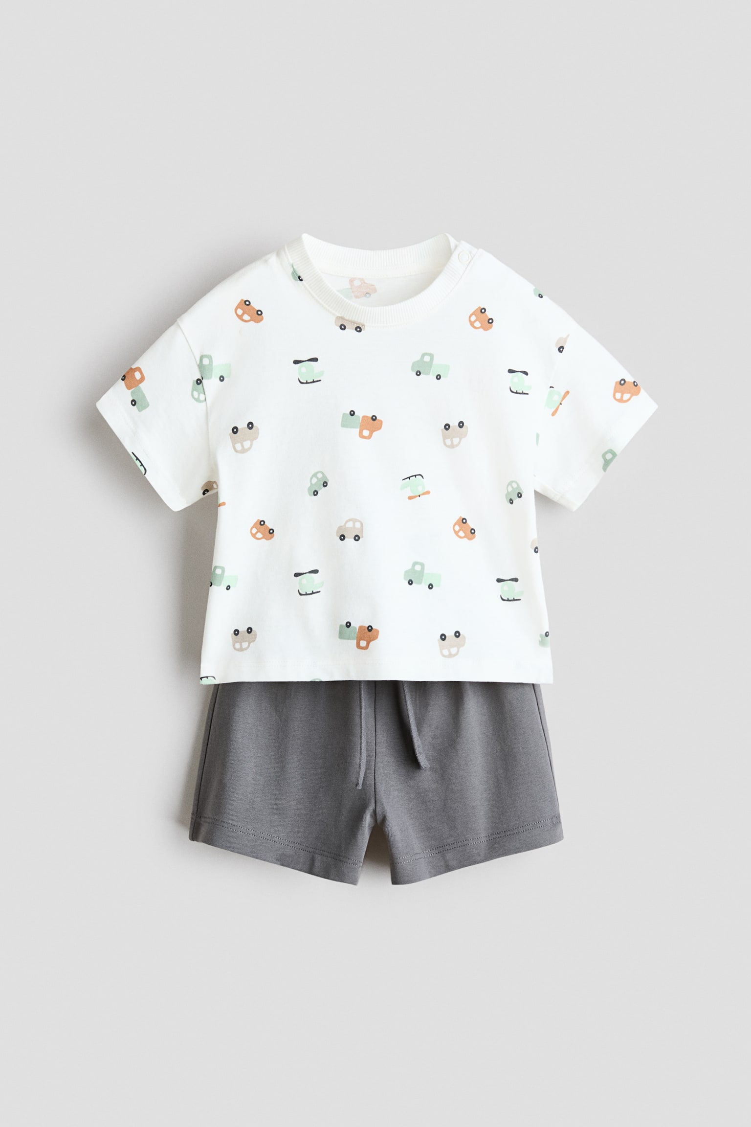 Bộ 2 món cotton - Màu xám/Xe cộ/Màu xanh lá nhạt/Khủng long