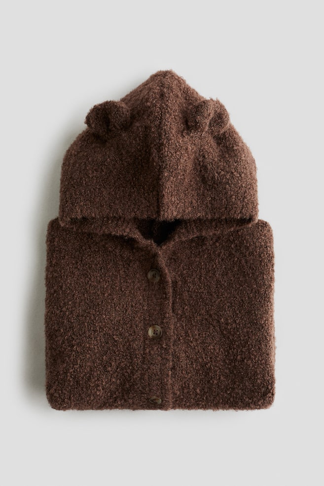 Hooded Bouclé Knit Cardigan - Brown/Light beige - 1