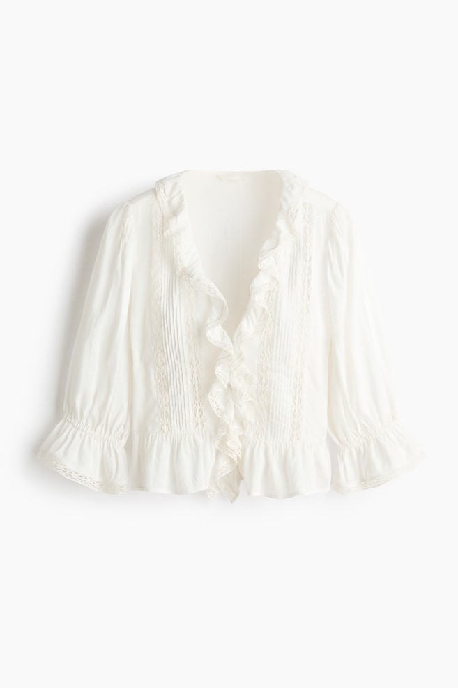 Lace-Trimmed Blouse - White/Light blue - 1