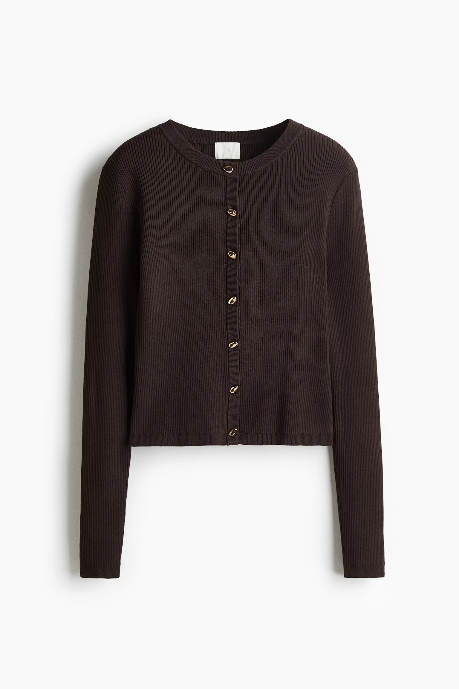 Женский кардиган H&M Rib-Knit, цвет: Тёмный коричневый — фото 1