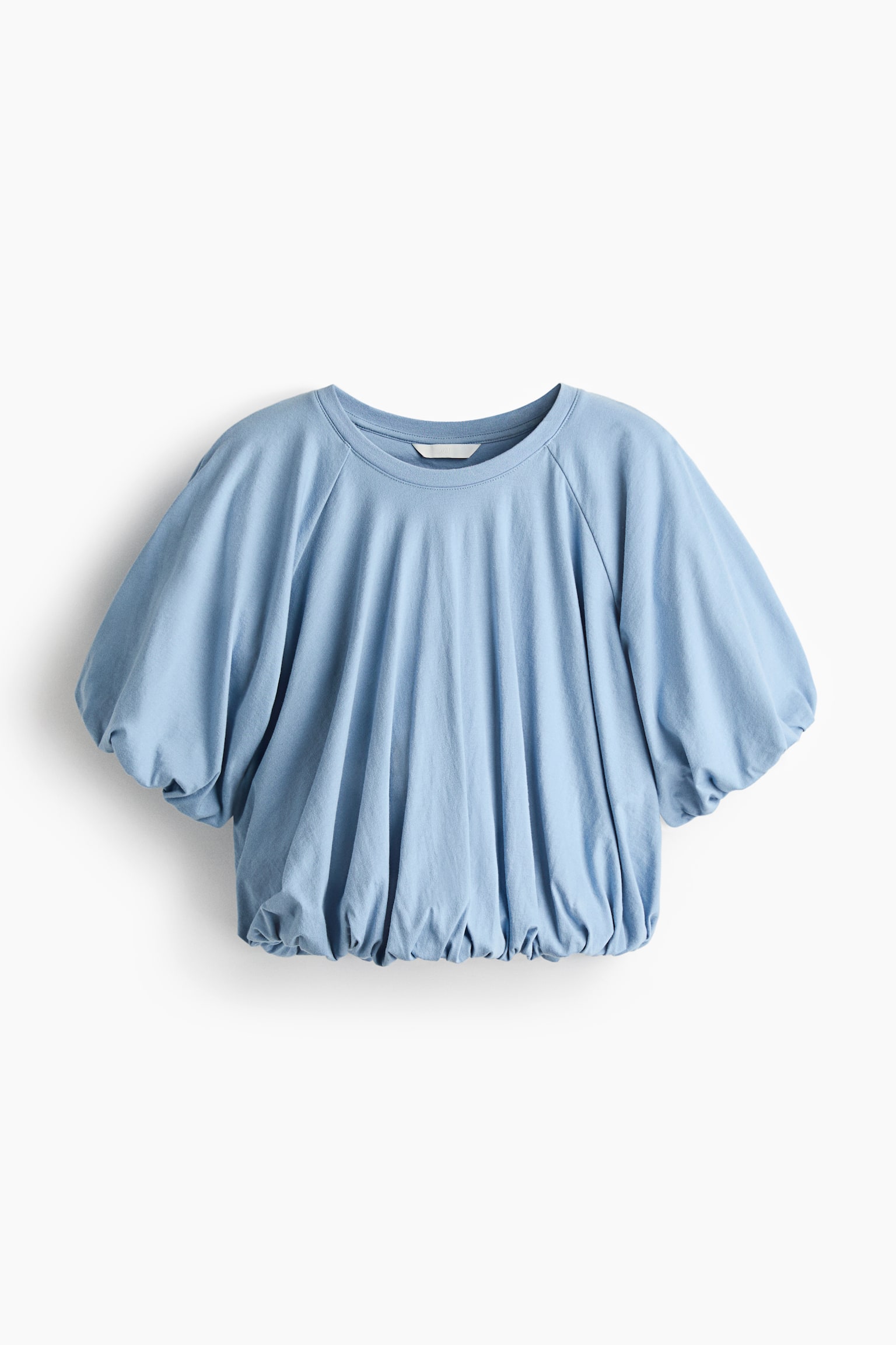 Bubble-hem cotton top - Light blue/Cream/Dark beige