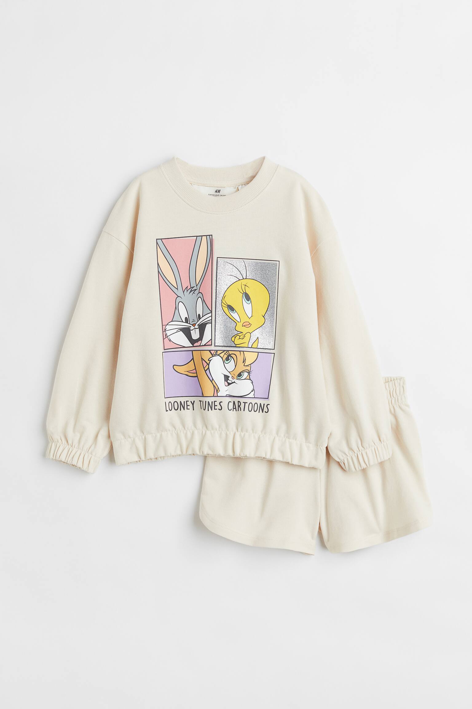 2-piece Print Sweat Set - Light beige/Looney Tunes - 1