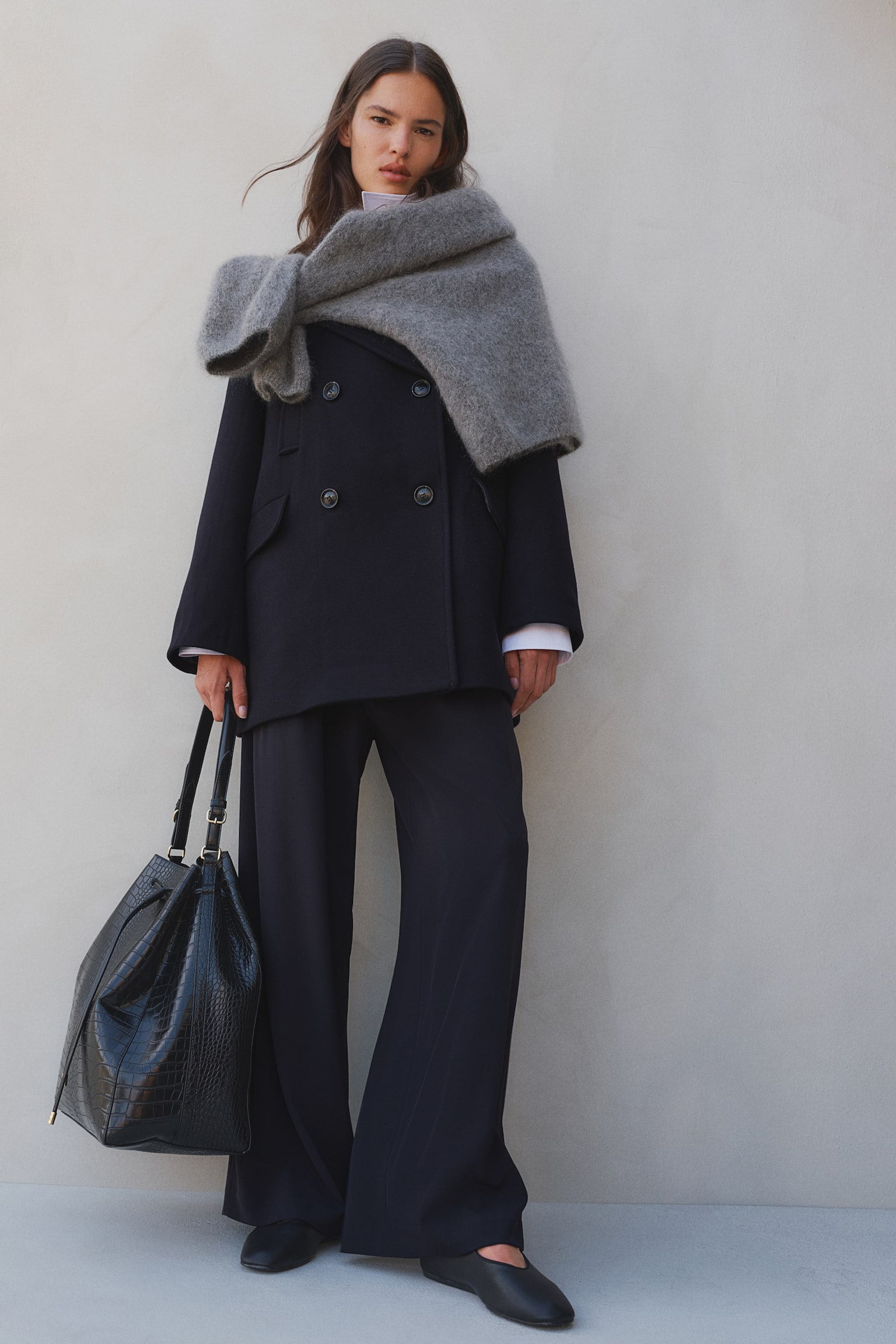 Wool-blend pea coat - Navy blue - 3