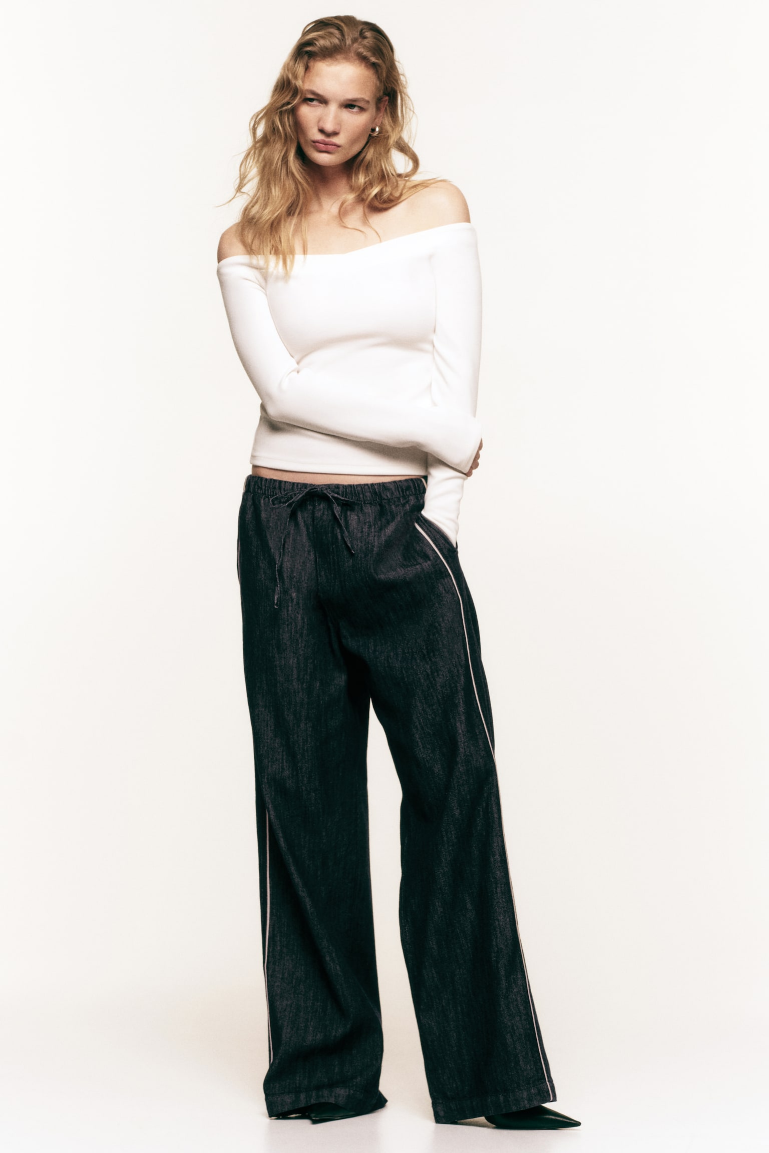 Denim drawstring trousers - Dark denim blue - 6