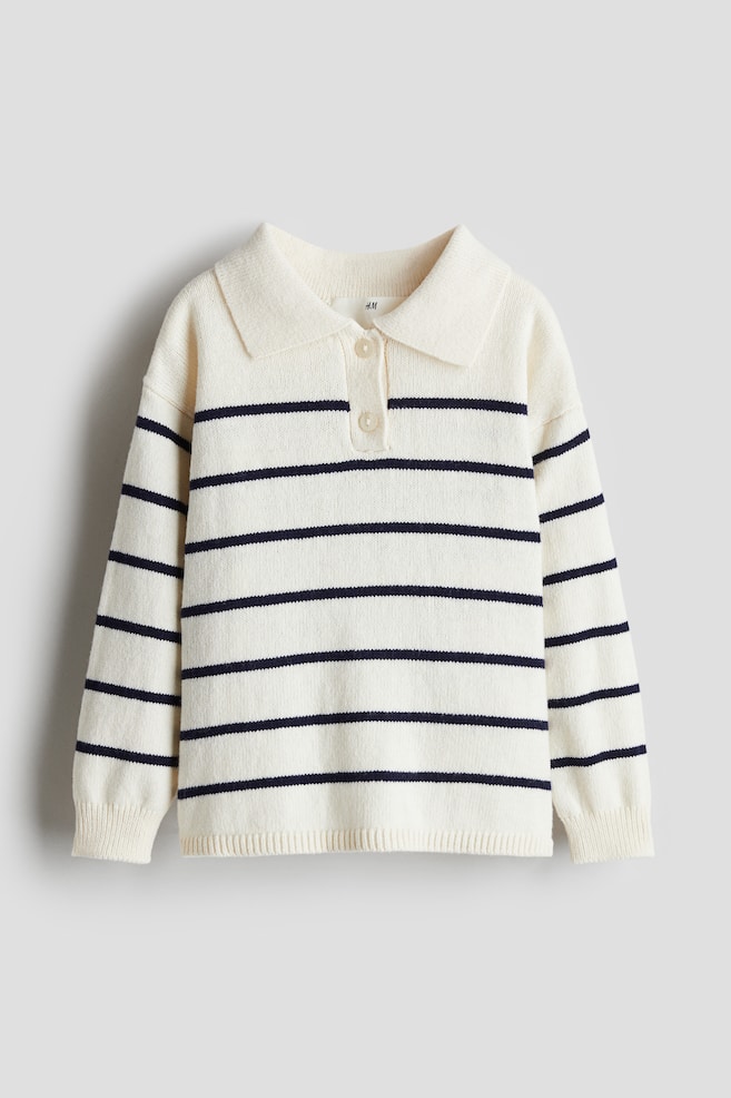 Rib-knit polo jumper - Cream/Striped - 1