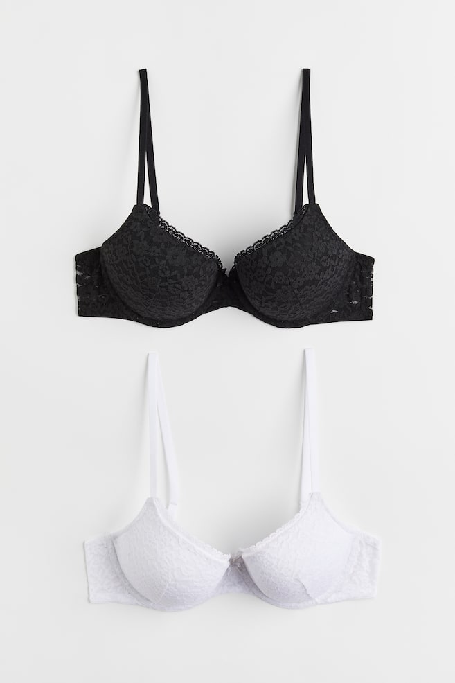 2-pack lace push-up bras - Black/White - 2