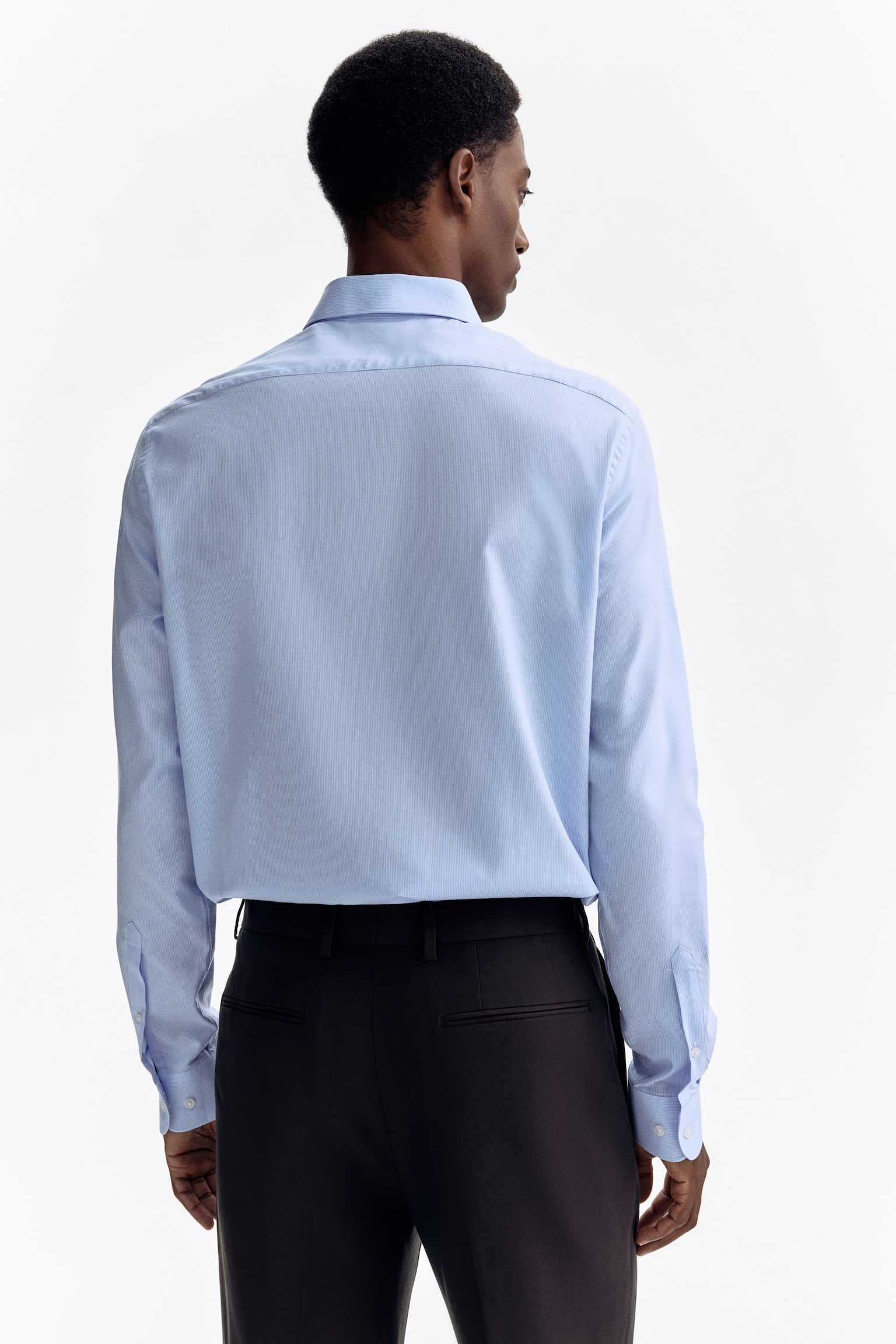 Мужская рубашка H&M Slim-Fit Cotton, цвет: Светлый синий — фото 4