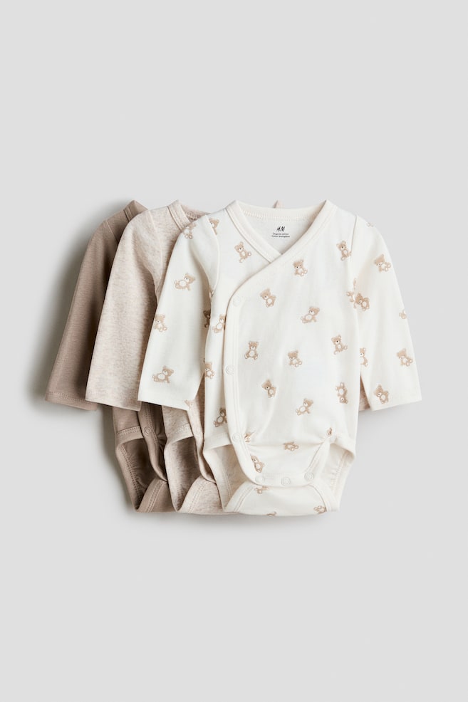 3-pack wrapover bodysuits - Beige/Teddy bears/Cream/Puppies/White/Teddy bears/Light blue/Teddy bears/Cream/Striped/White/Beige/Koalas/Pink/Floral/Green/Patterned/White/Bunnies/White/Animals/Light pink/Floral/Dusty pink/Floral/Light dusty pink/Cream/Cream/Stars - 1