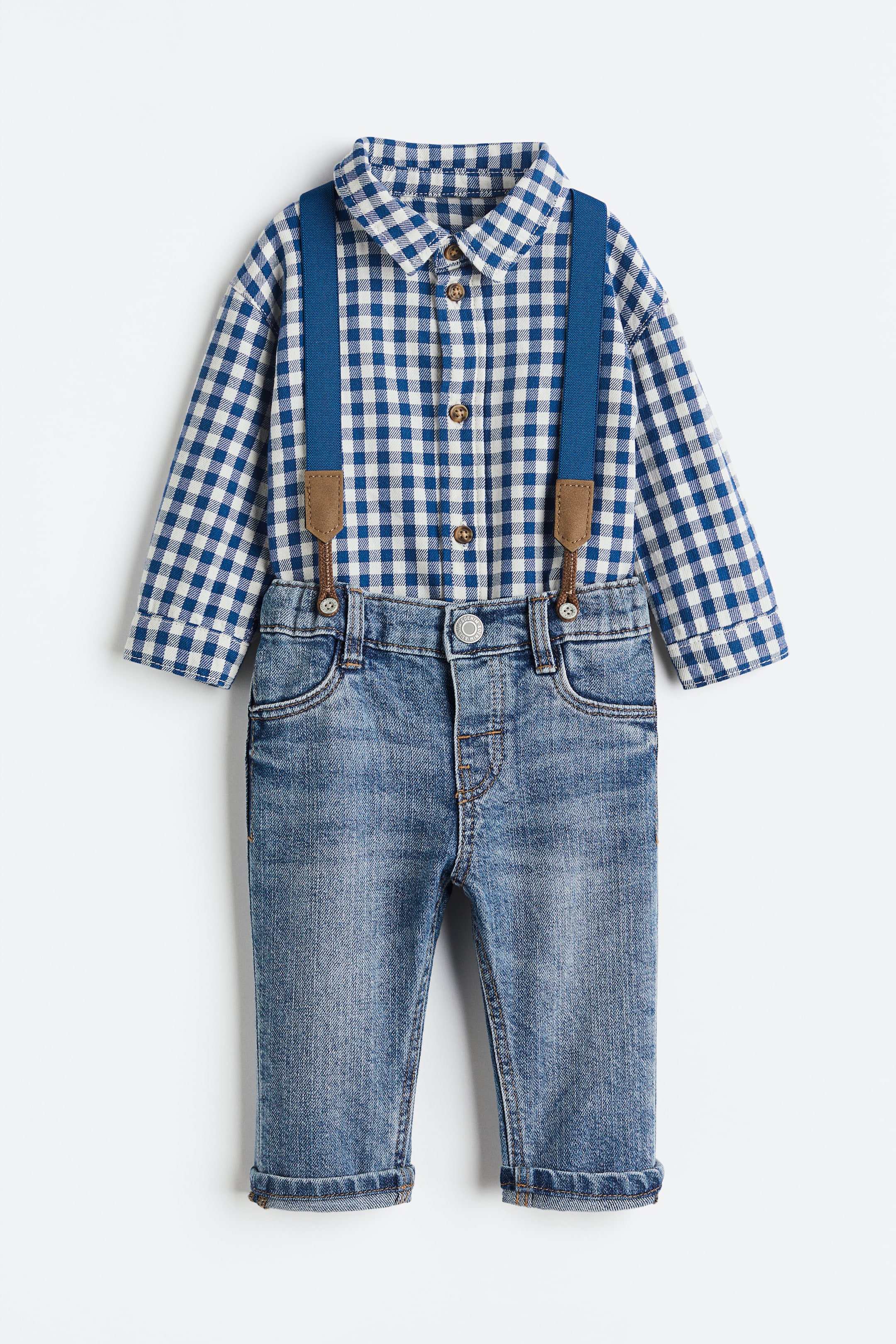 Xem ảnh lớn hơn: Bộ 3 món - Kẻ ca rô xanh denim/xanh dương - Kids | H&M VN 1