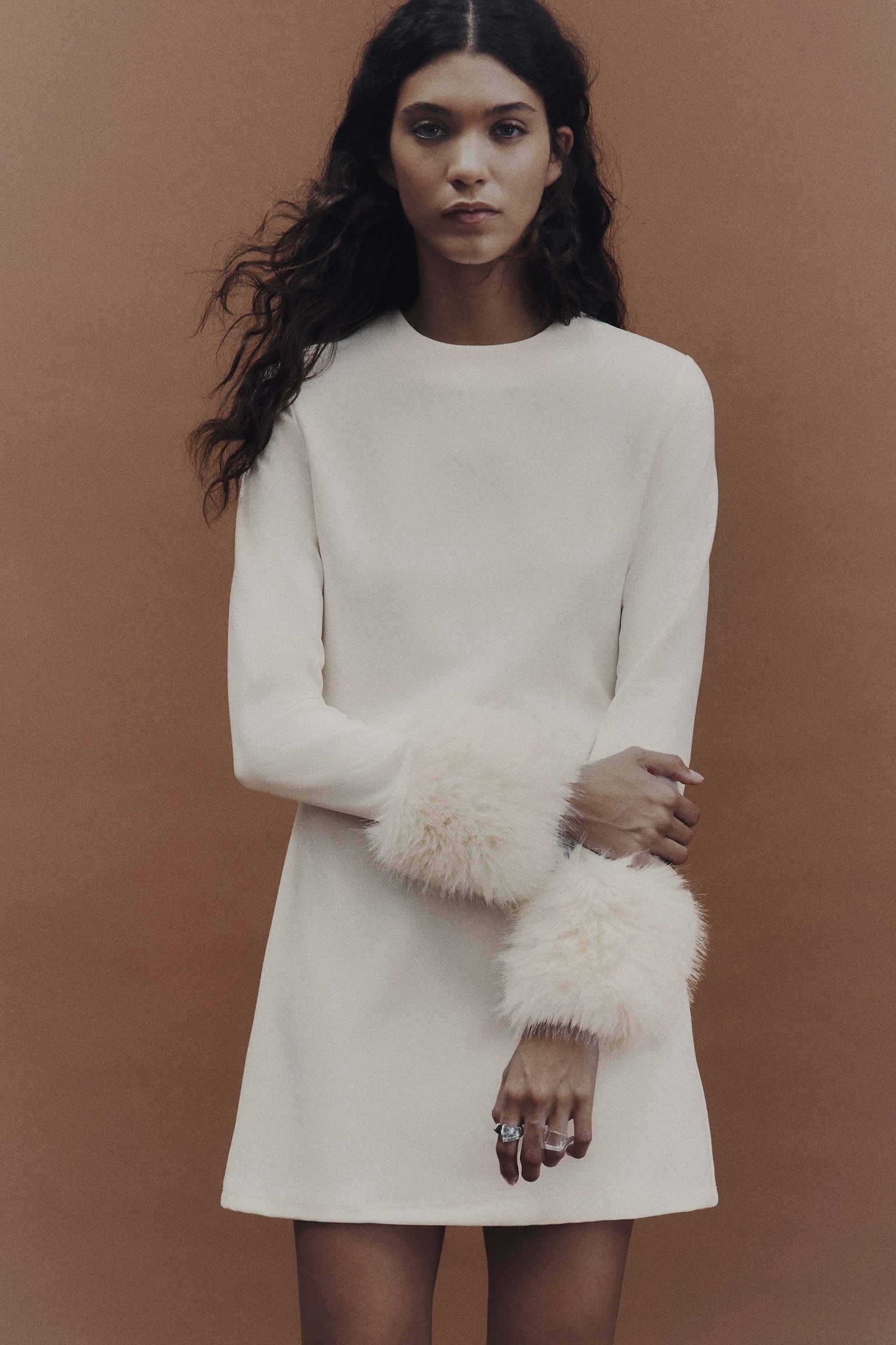 Šaty s dlhým rukávom - Krémová/Čierna - 2