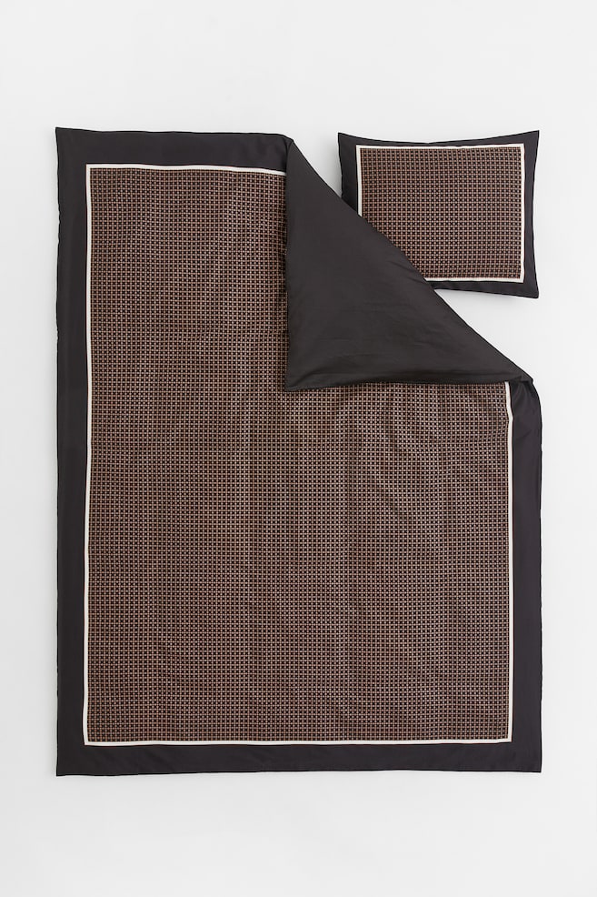 Enkelt sengesæt i bomuldssatin - Mørkebrun/Mønstret - 1
