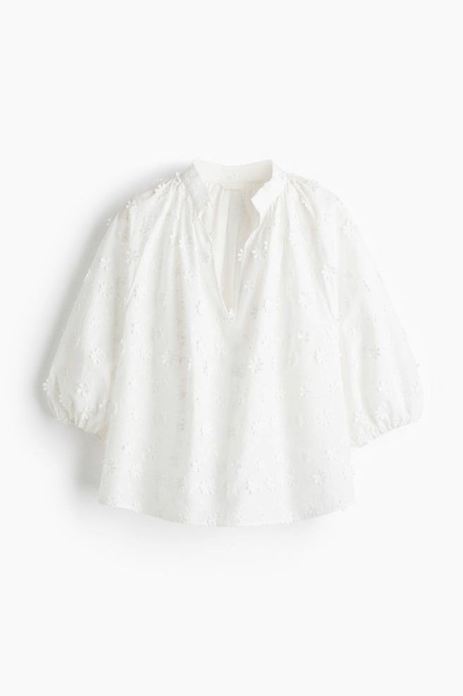 Blouse en coton avec applications - Blanc - 1