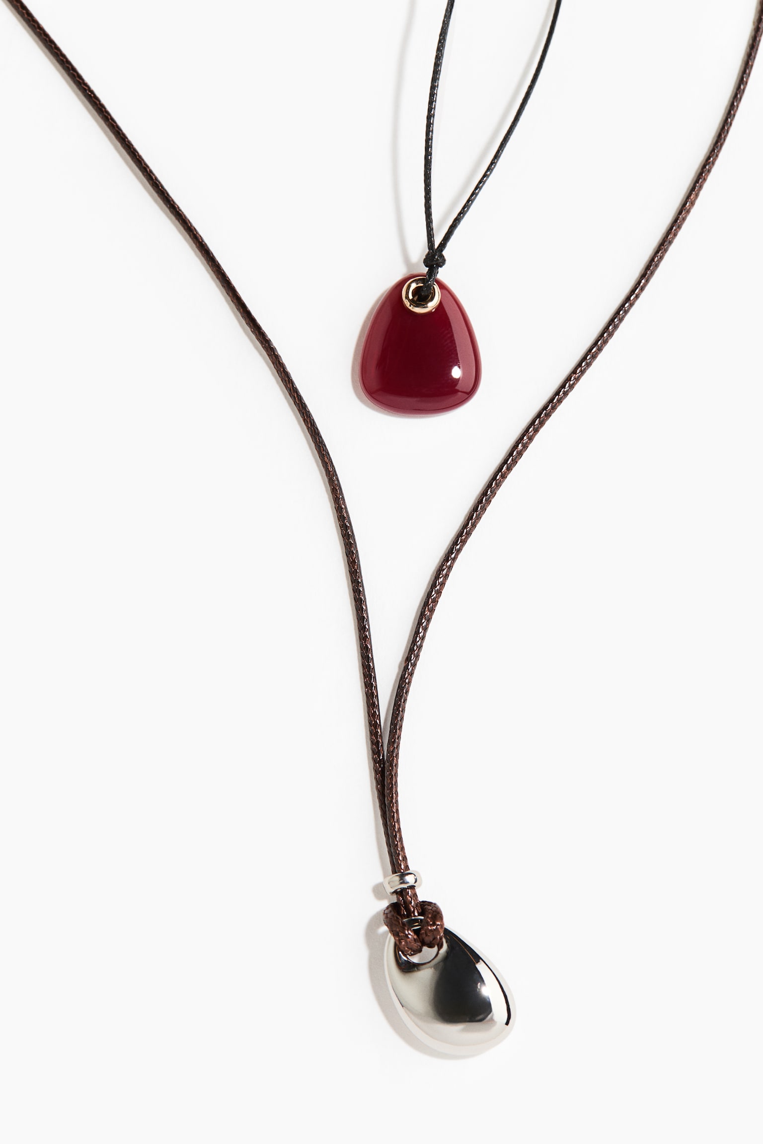 Two-strand pendant necklace - Dark brown/Silver-coloured - 2