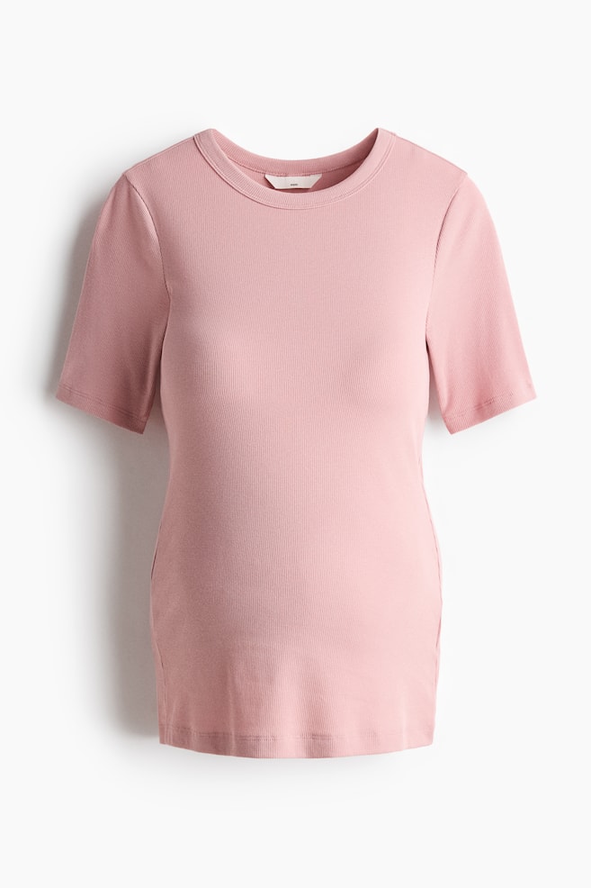 MAMA Ribbed T-Shirt - Light pink/Dark brown - 1