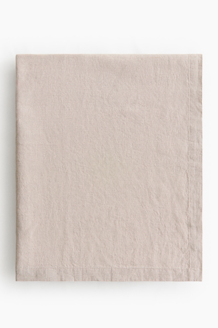 Linen Tablecloth - Beige/White