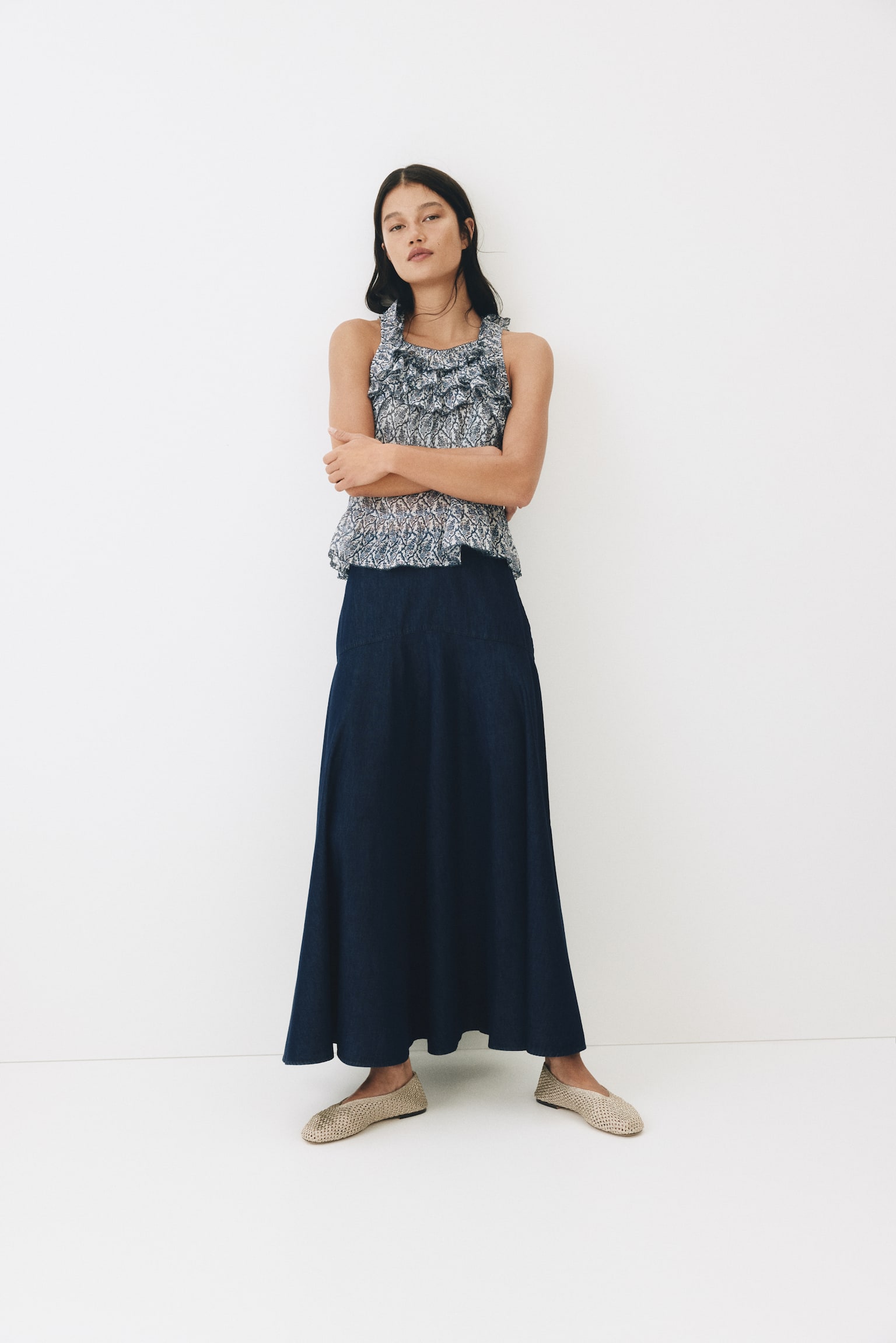 Flared denim skirt - Dark denim blue - 4