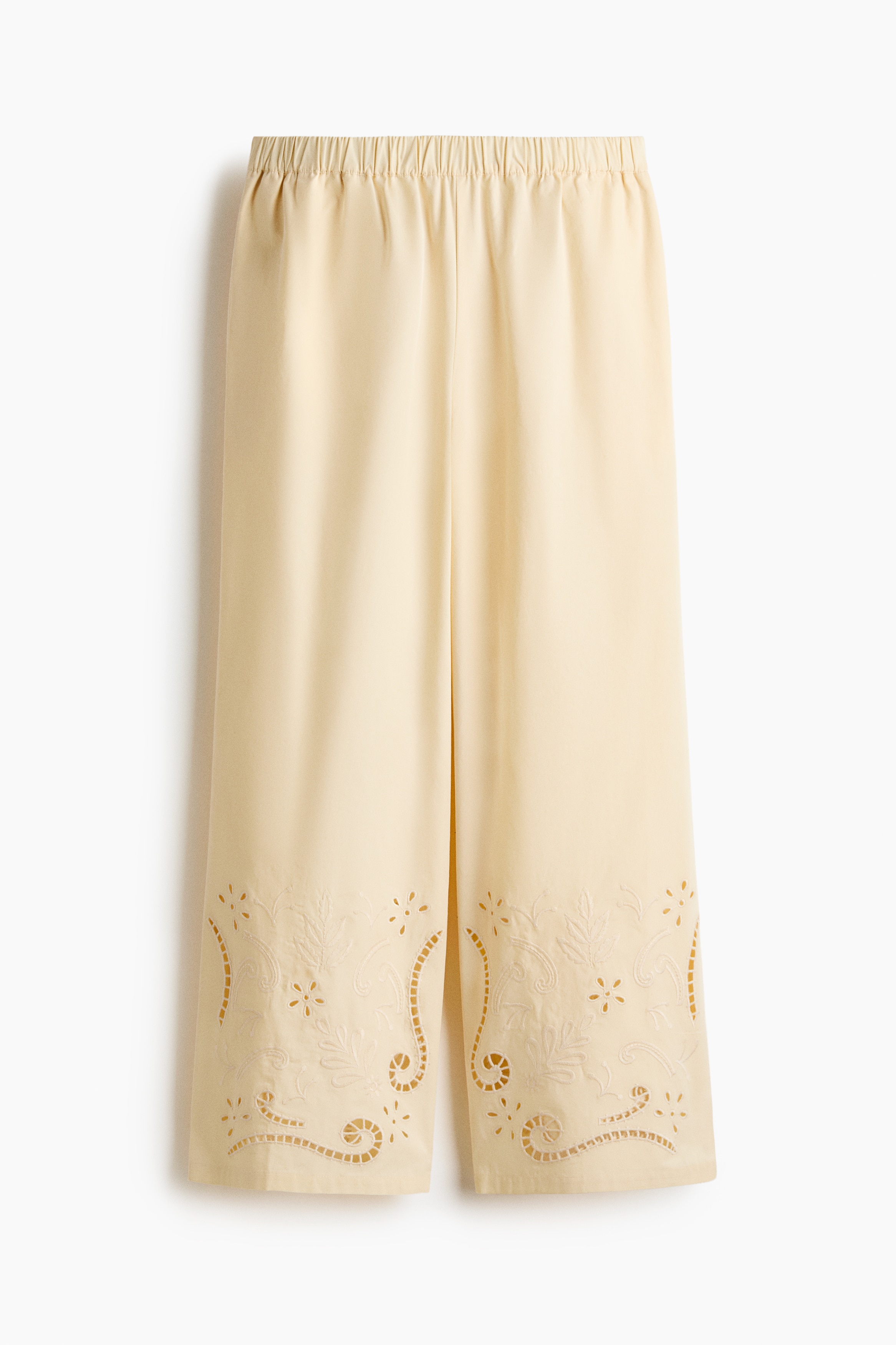 Broderie anglaise cotton trousers - Pale yellow
