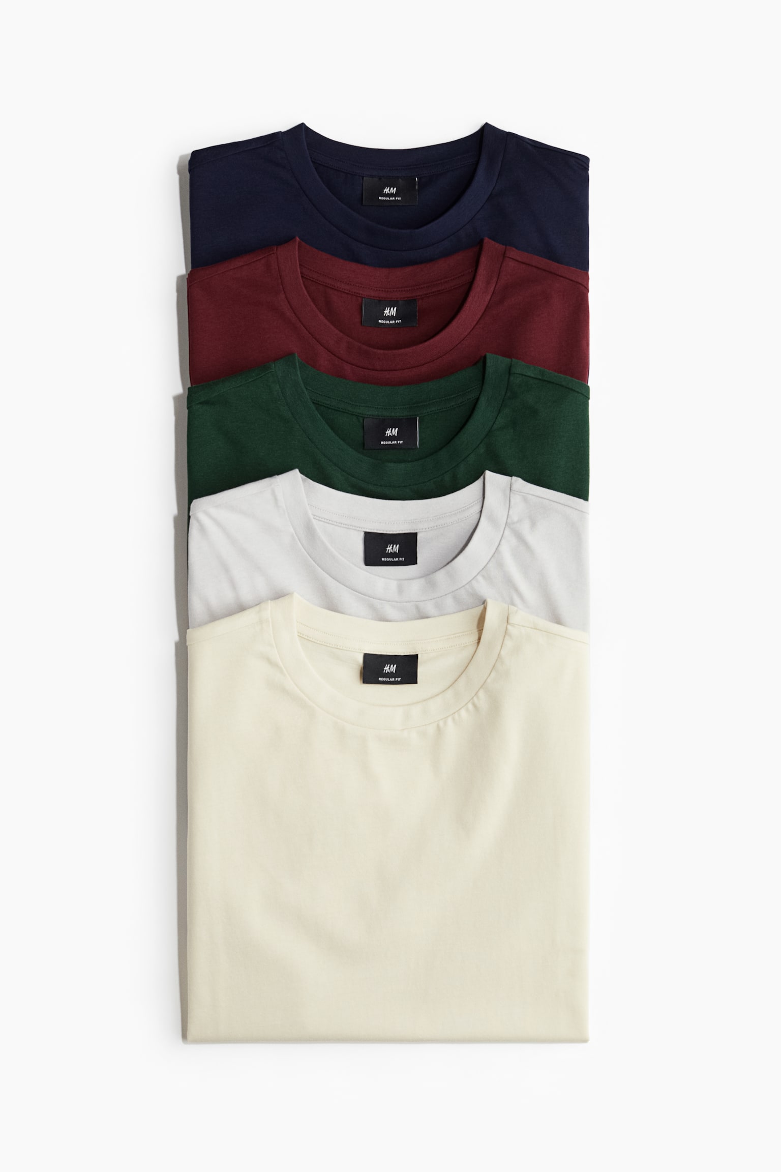 5-pack Regular Fit T-shirts - Cream/Light grey/Forest green/White/White/Beige/Green/Black/Grey marl/Pale green/Dark brown/Beige/Light blue - 1