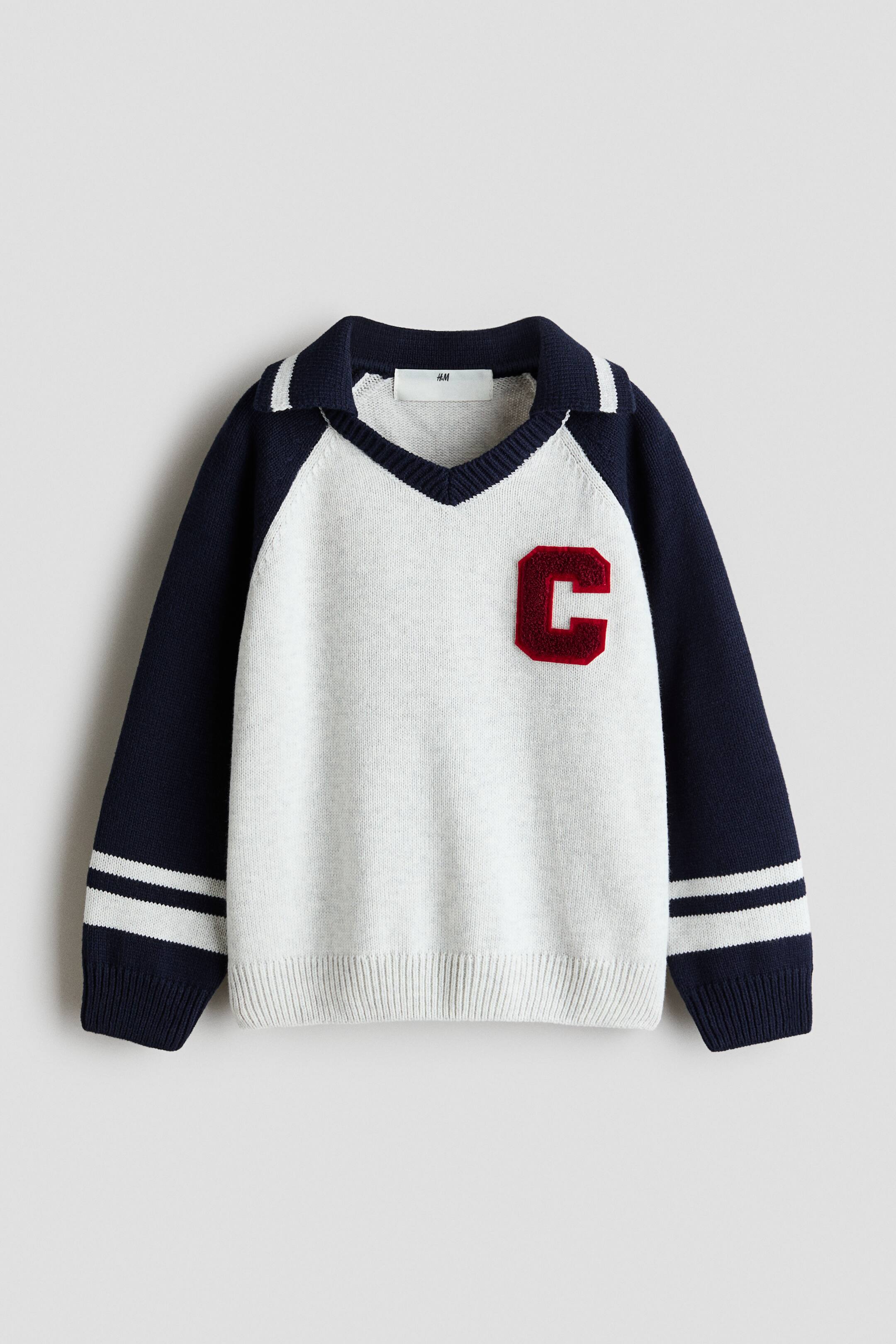 View larger image: Appliqué-motif polo jumper - Light grey marl/Colour block - Kids | H&M 1