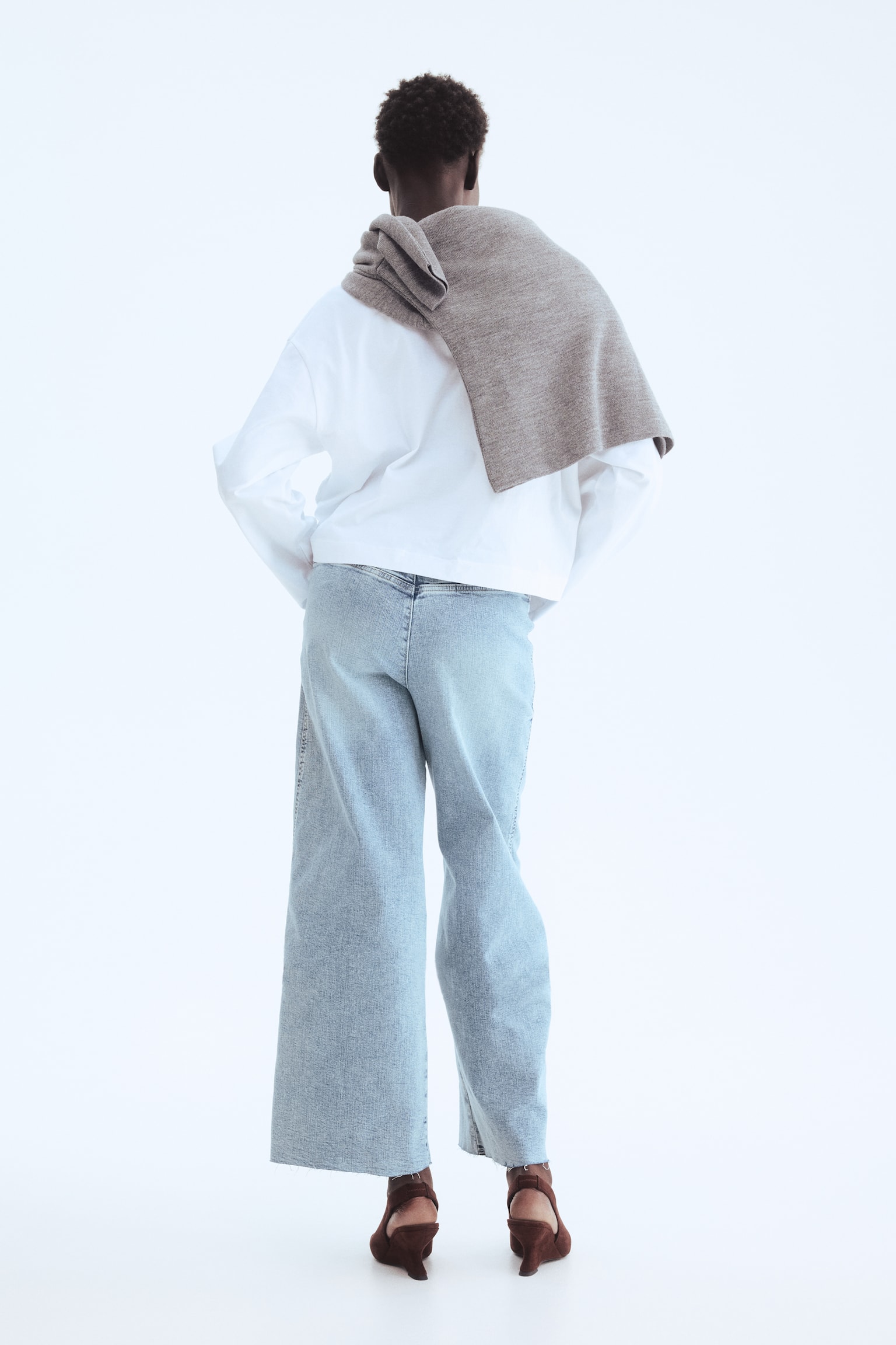 Wide High Waist Ankle Jeans - Svetla teksas plava/Tamna teksas plava/Jarkocrvena/Bela/Mornarsko teksas plava/Teksas plava - 3