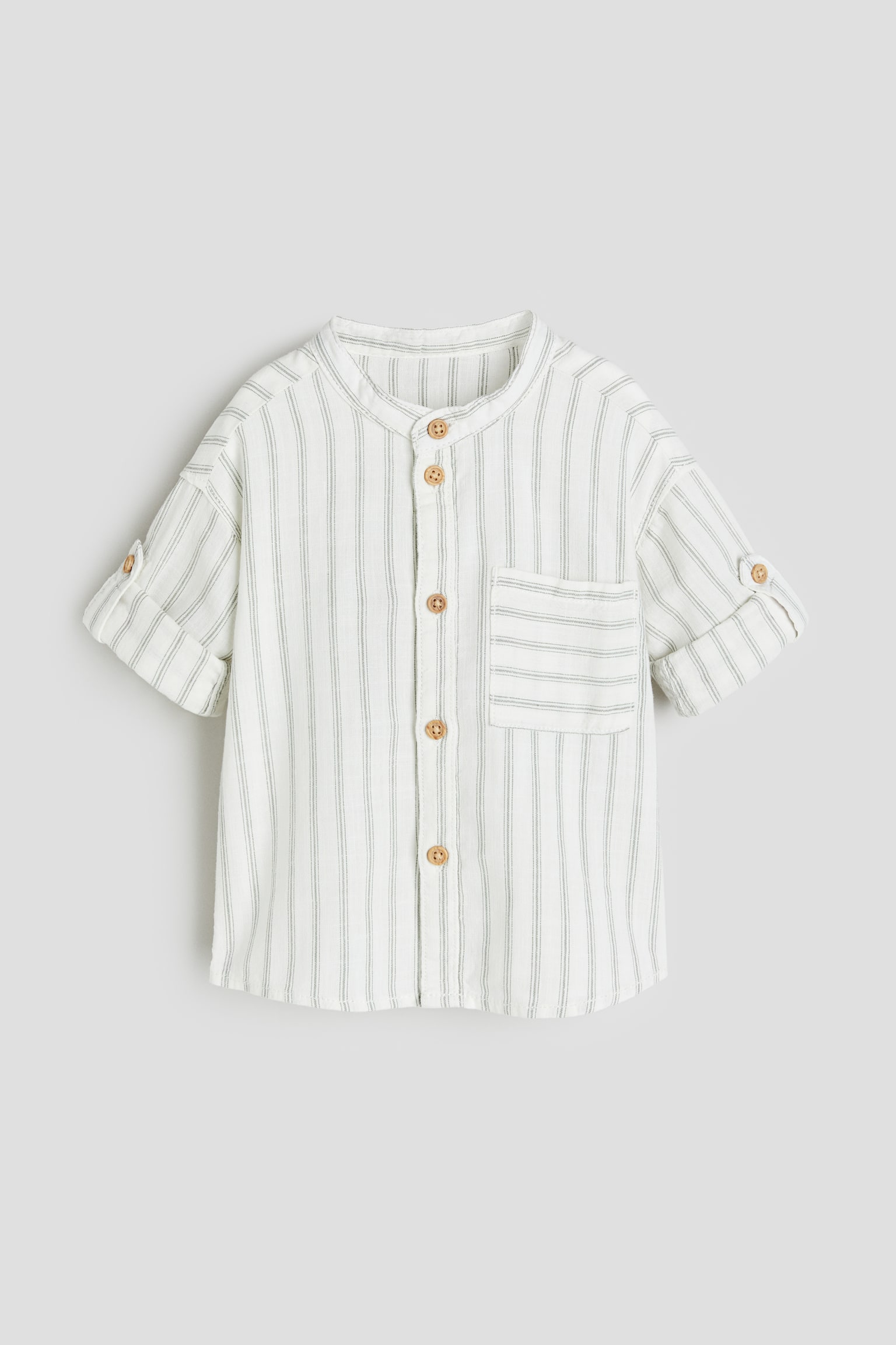 Grandad cotton shirt - White/Dusty green/White - 1