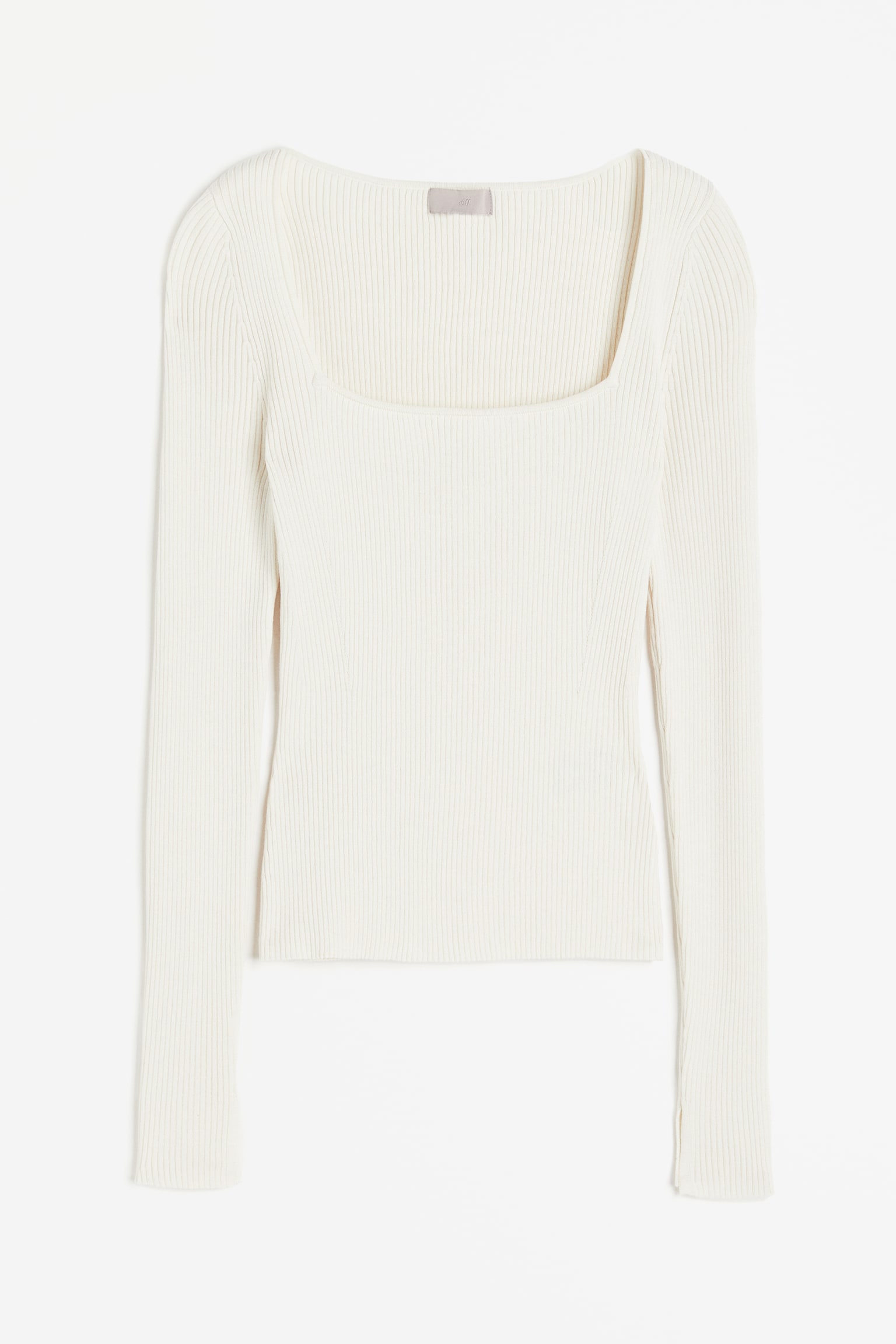 Женский топ H&M Square-neck Rib-knit Top, цвет: Кремовый — фото 1