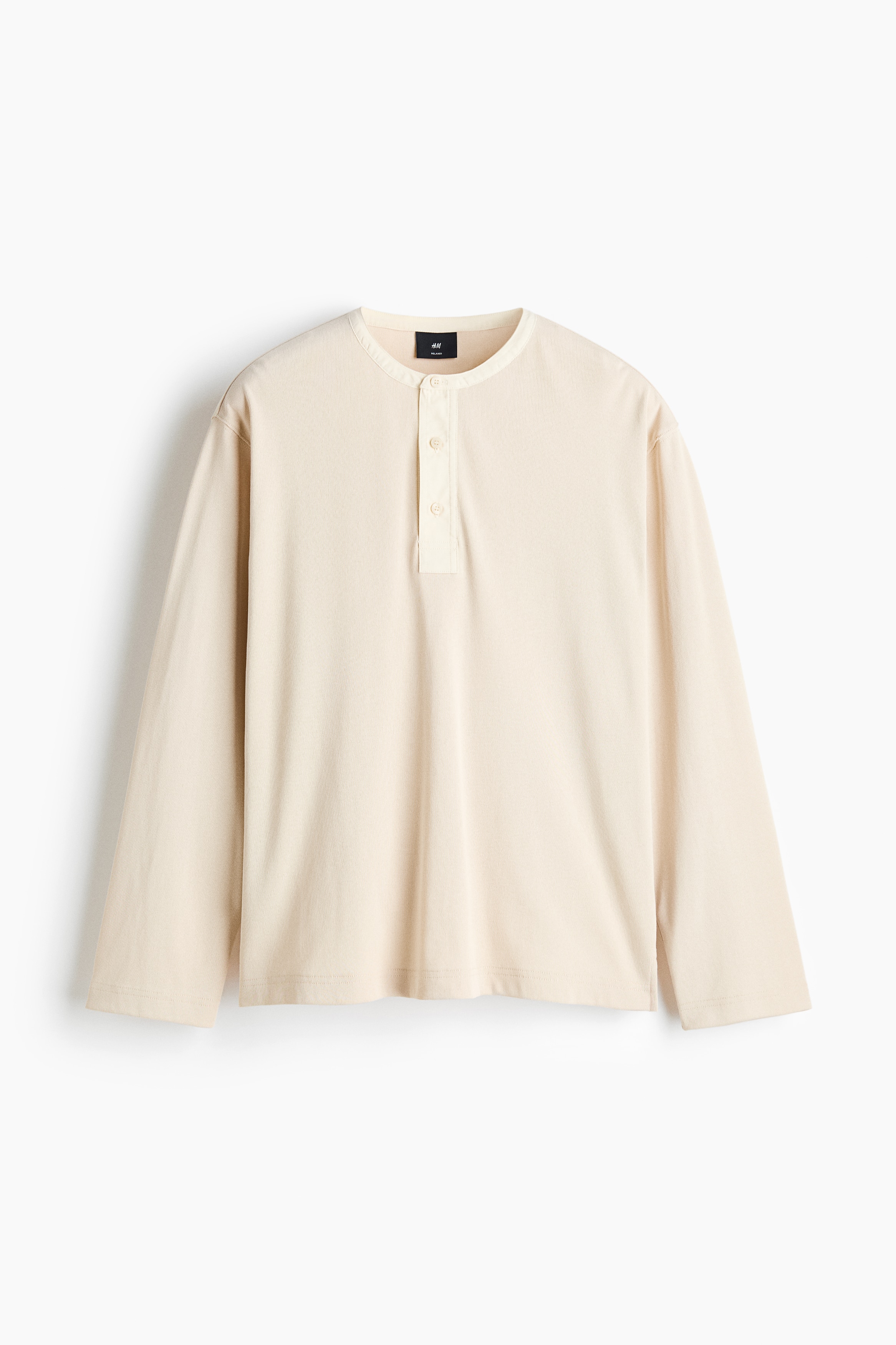 Relaxed Fit Ribbed Henley shirt - Cream/Black