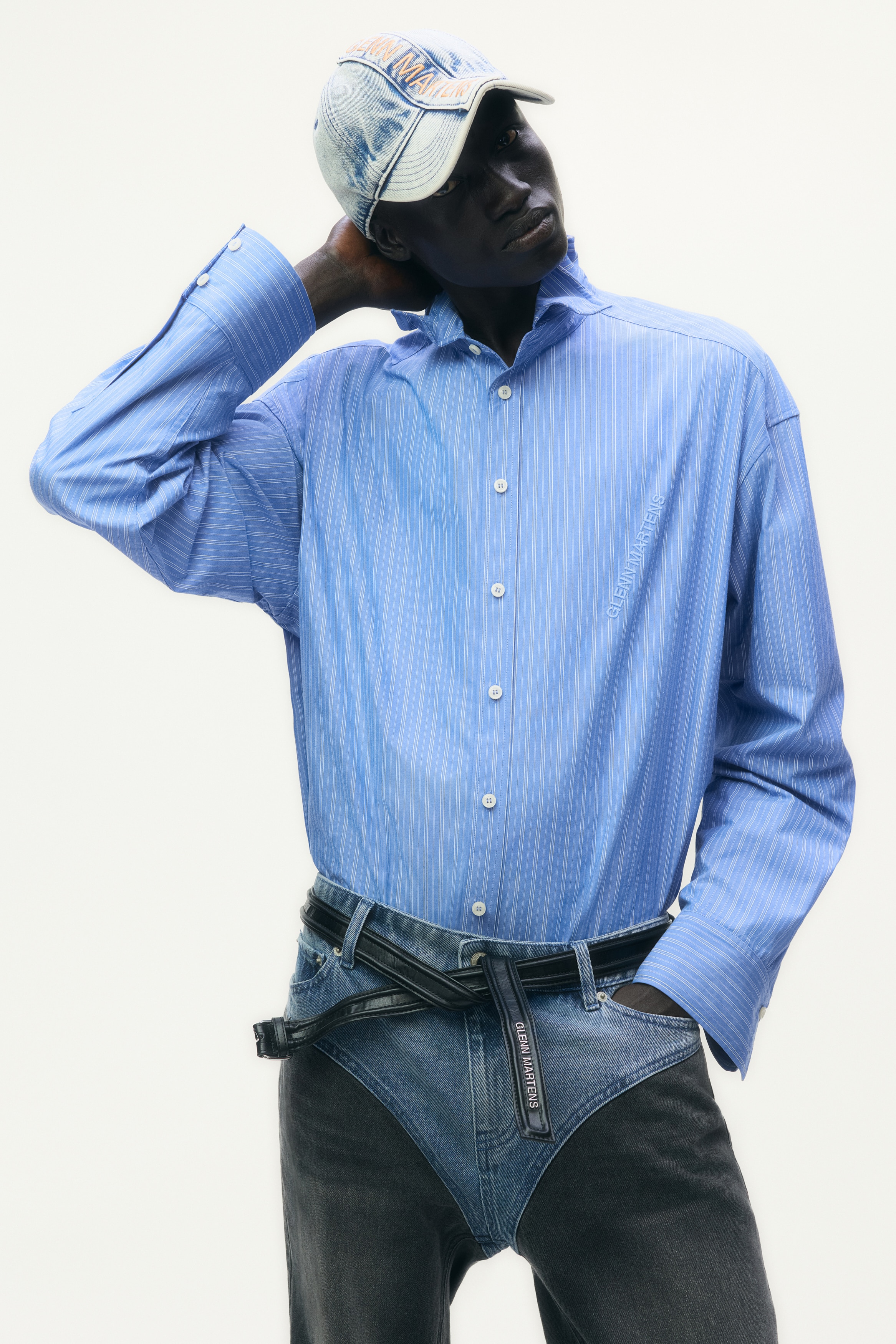 ワイヤーボーン ポプリンシャツ - ブルー／ストライプ - レディース