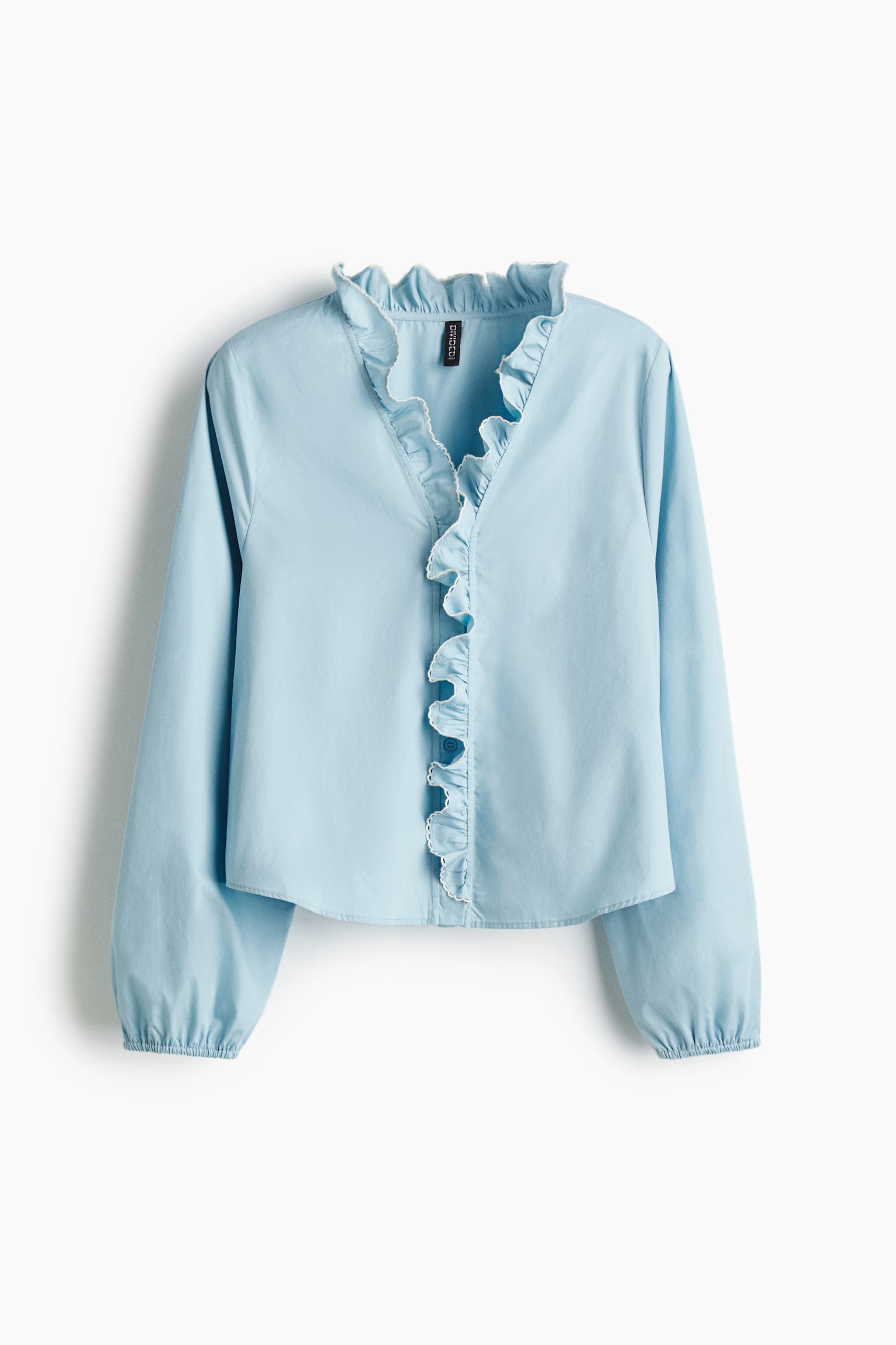 Blusa con olanes en popelina de algodón - Azul claro/Crema - 1