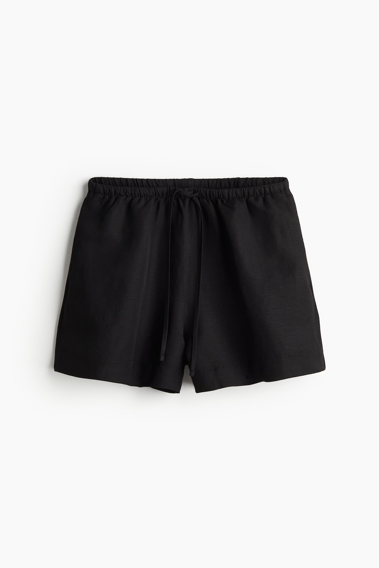 Linen-blend pull-on shorts - Black/Natural white/Black/Patterned - 1