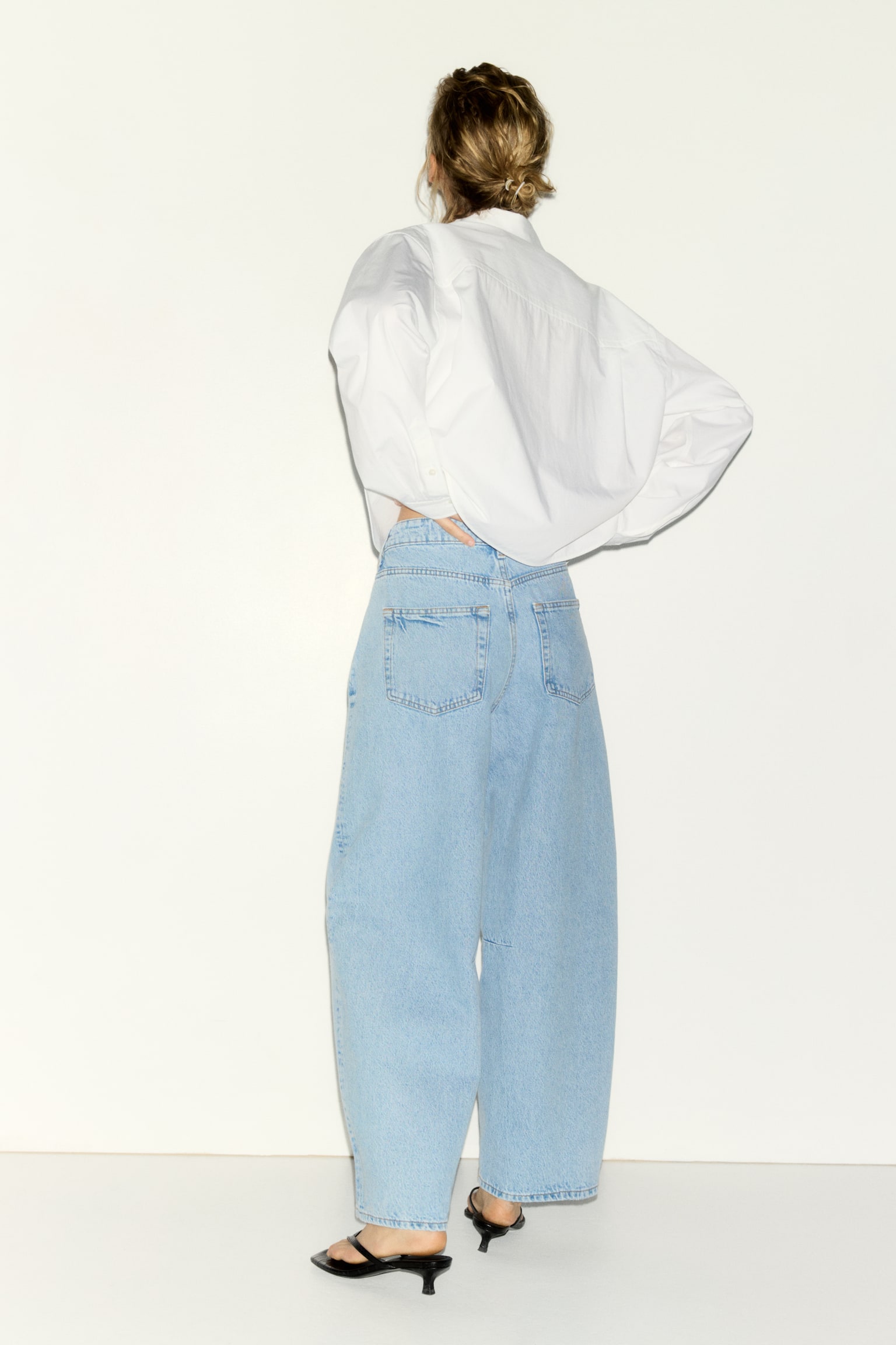 Barrel High Waist Ankle Jeans - Ανοιχτό μπλε denim/Μπεζ/λεοπάρ μοτίβο - 7