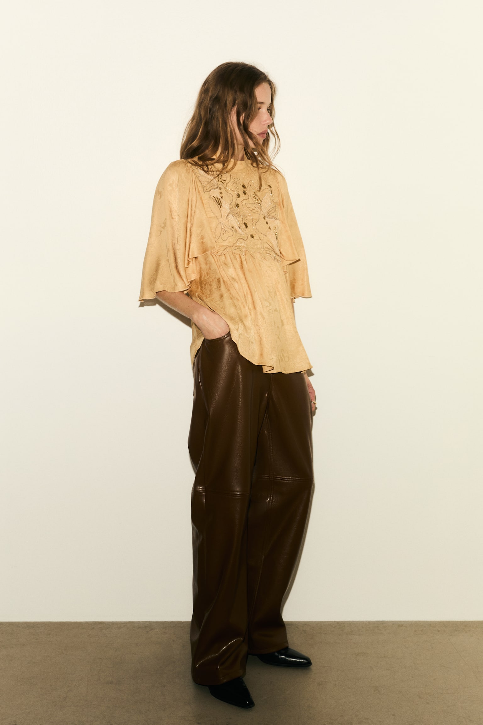 Embroidered jacquard blouse - Yellow - 3