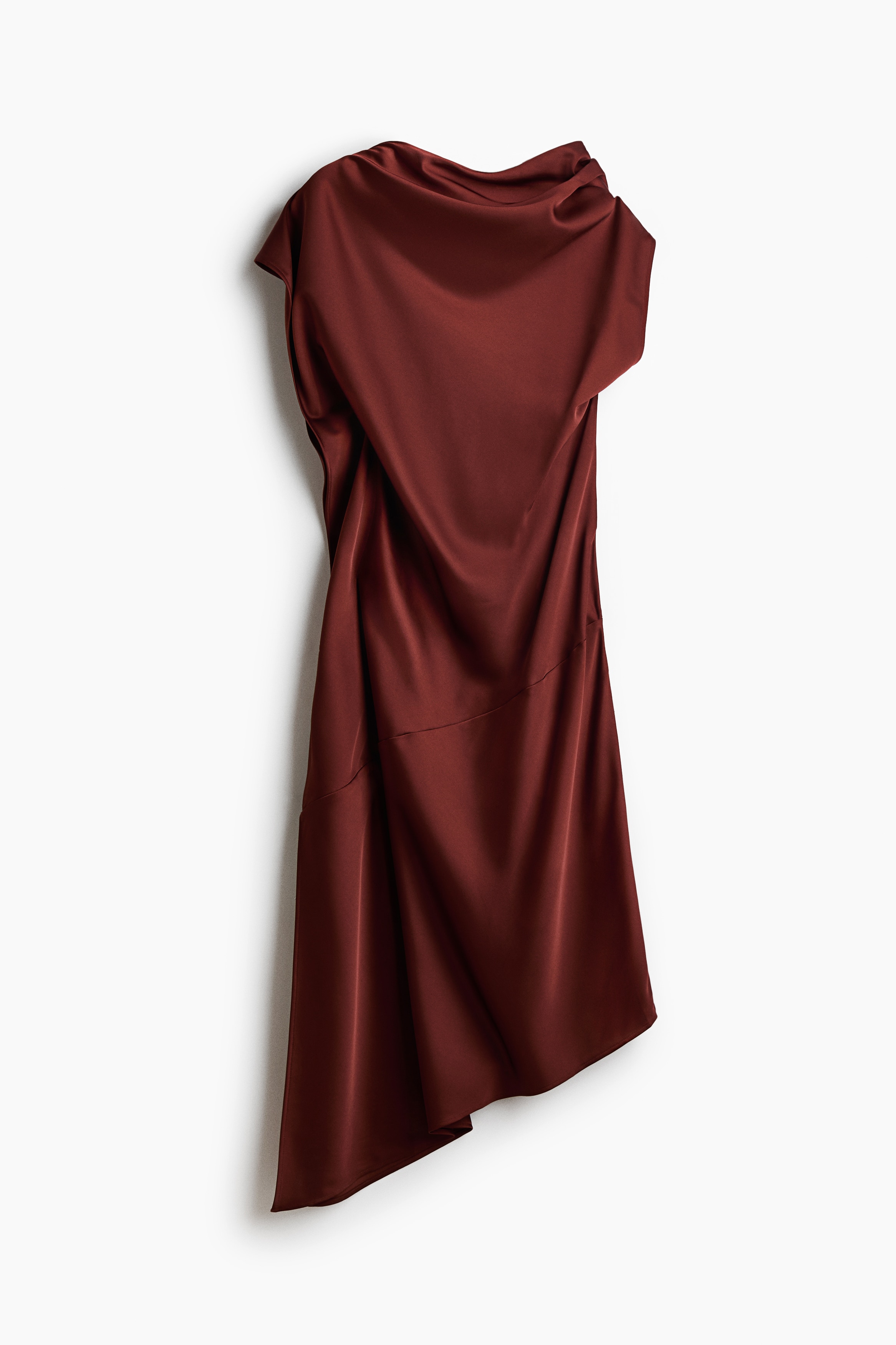 Vestido drapeado de satín - Rojo teja