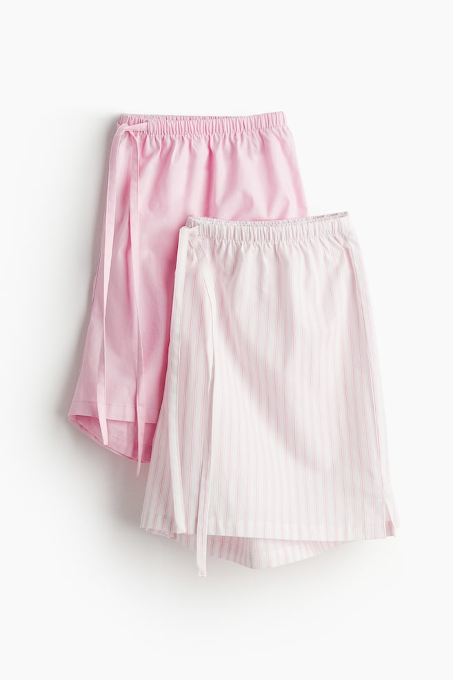 Lot de 2 shorts de pyjama en popeline de coton - Rose clair/rayé - 1