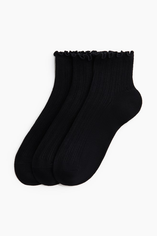 Calzini alla caviglia in maglia a coste 3 paia - Nero/Giallo chiaro/grigio chiaro/Bordeaux/beige chiaro/bianco/Bianco - 1