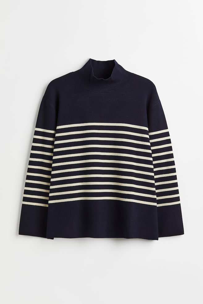 H&M+ High-collar jumper - Navy blue/Striped - 1