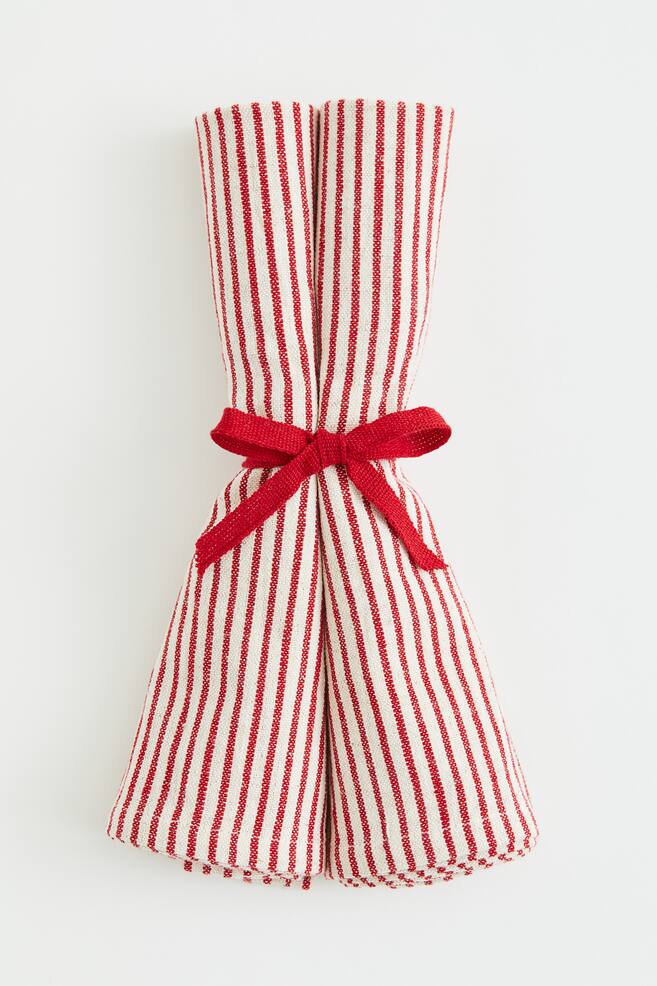 2-pack linen-blend napkins - Red/Striped/Light beige/Striped - 1