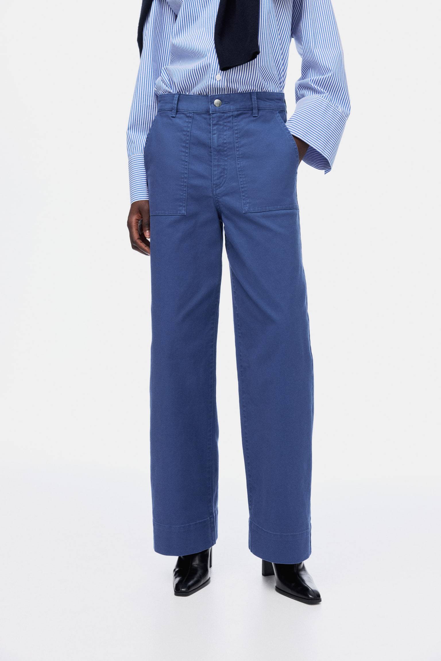 Cotton Canvas Pants - Blue/Beige - 4