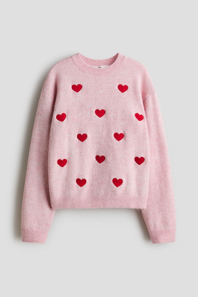 Knitted jumper - Light pink/Hearts/White/Flowers/Light beige/Black striped/Black/Hearts - 1