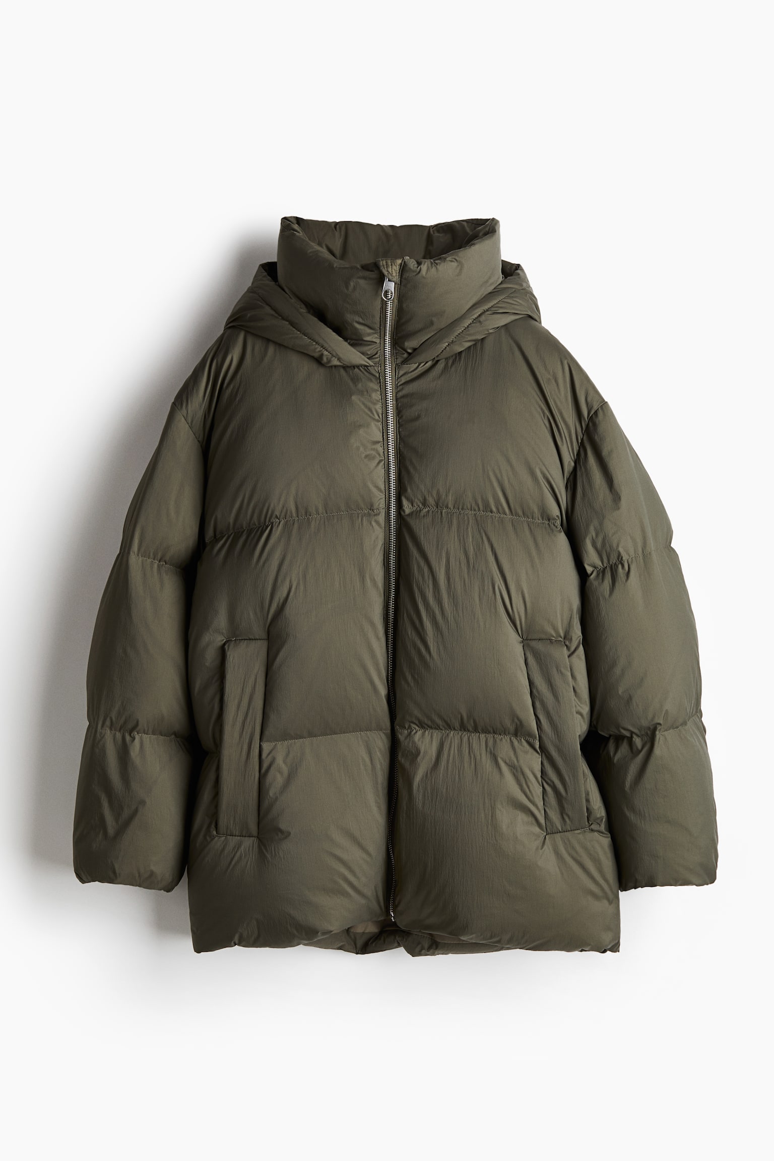 Oversized down puffer jacket - Dark khaki green/Black/Greige - 2