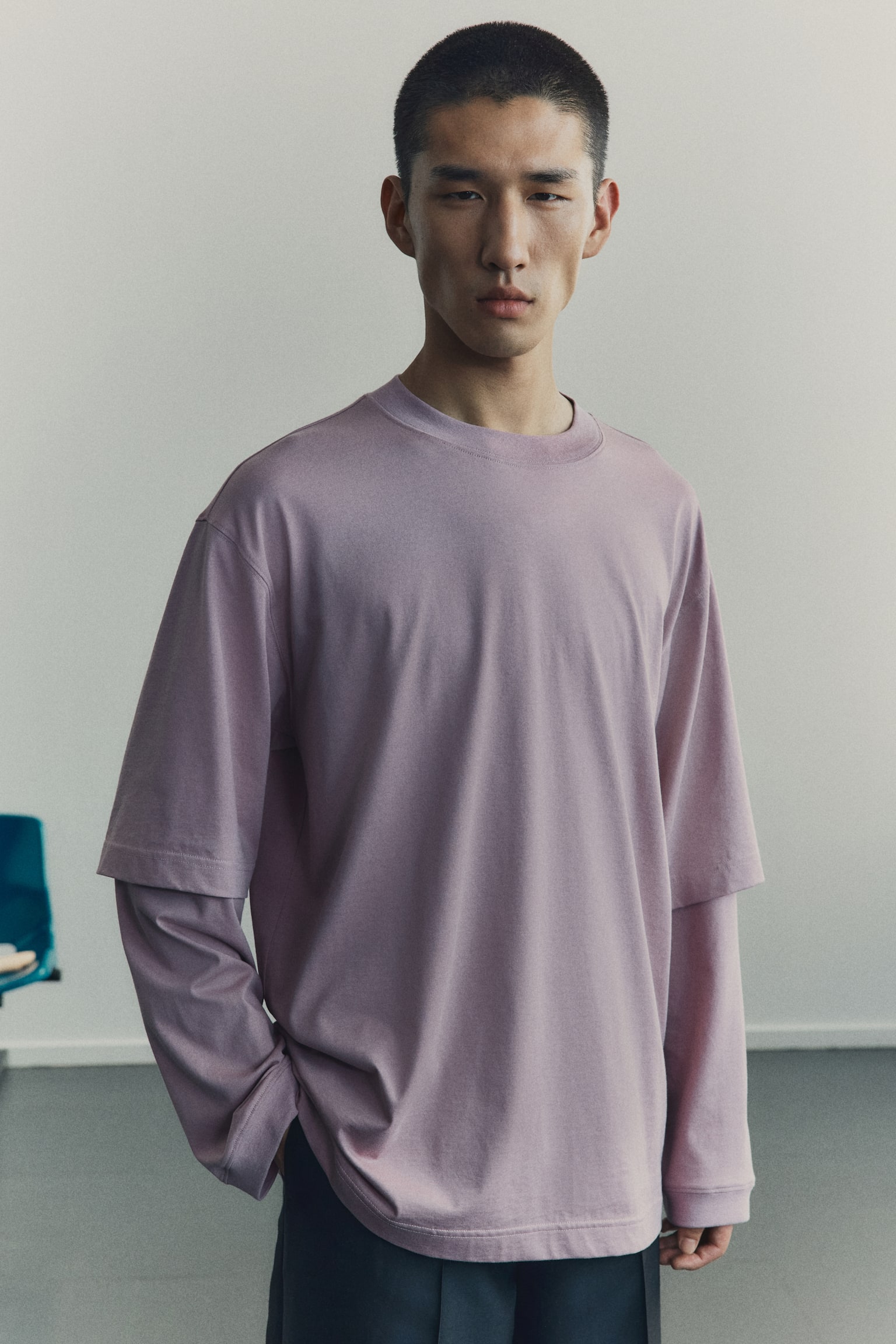 Мужская рубашка H&M Layered Pima Cotton, цвет: Пыльный розовый — фото 2