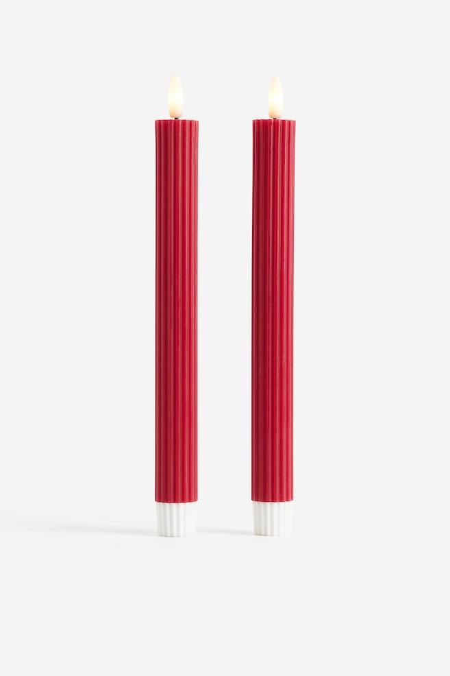 Set van 2 led-ribbelkaarsen - Rood - 1