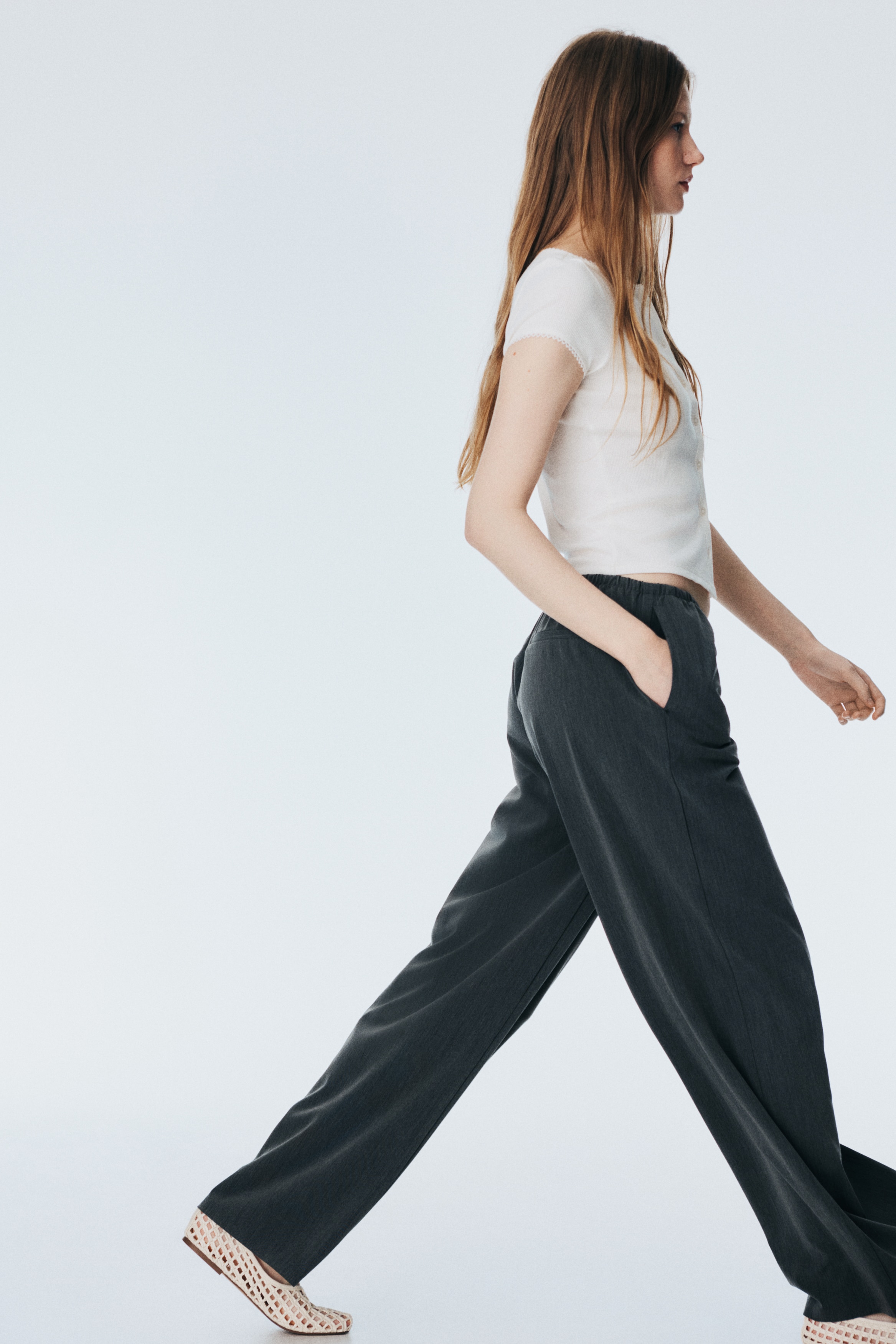 ツイルドローストリングパンツ - ダークグレーメランジ - レディース